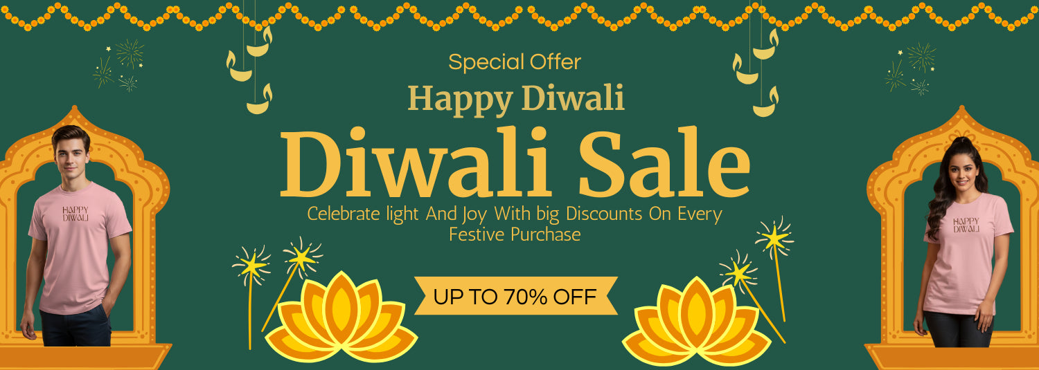 Diwali sale banner with text and decorative elements on a green background