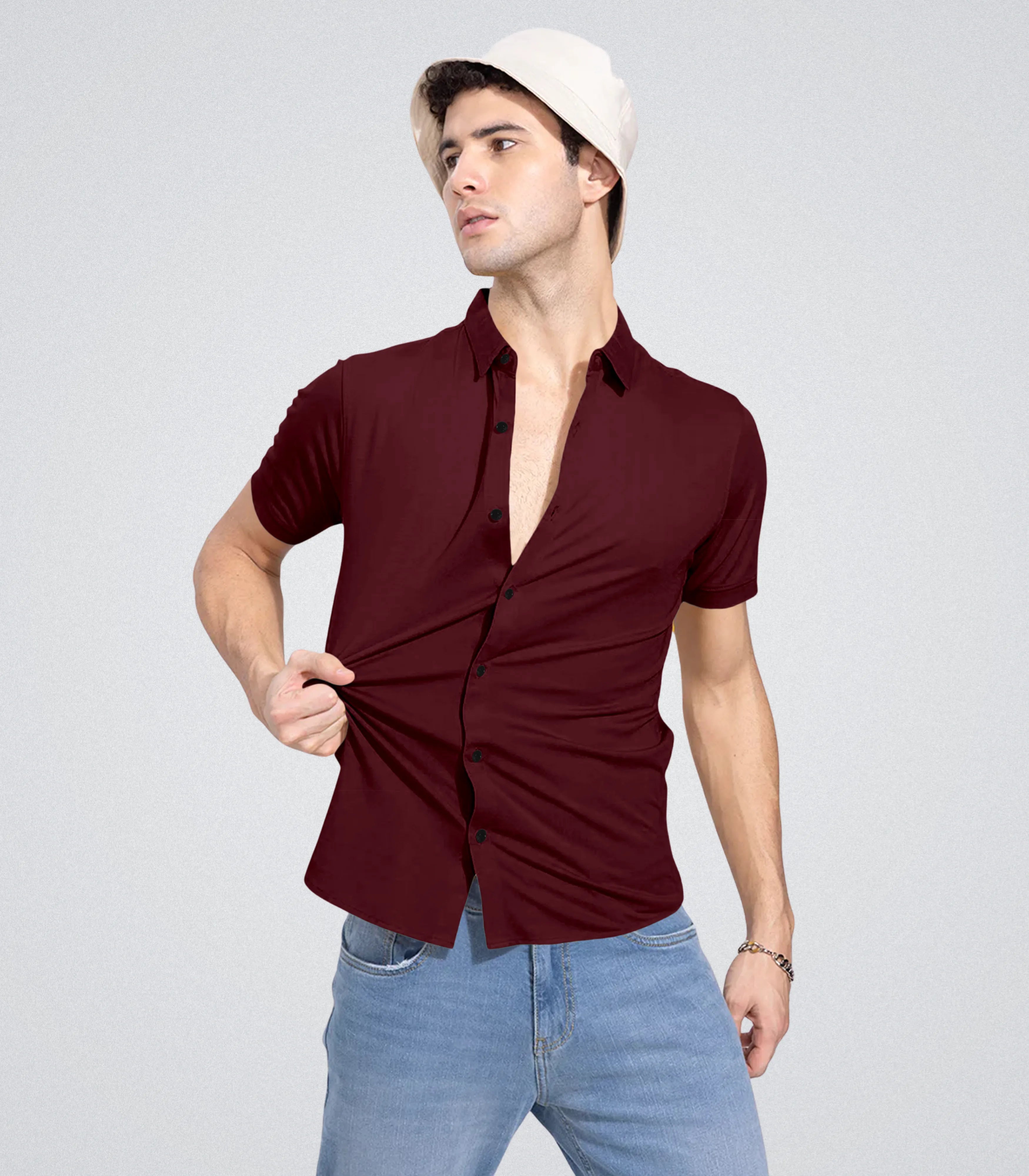 Premium Slim-Fit Lycra Shirt – Maroon