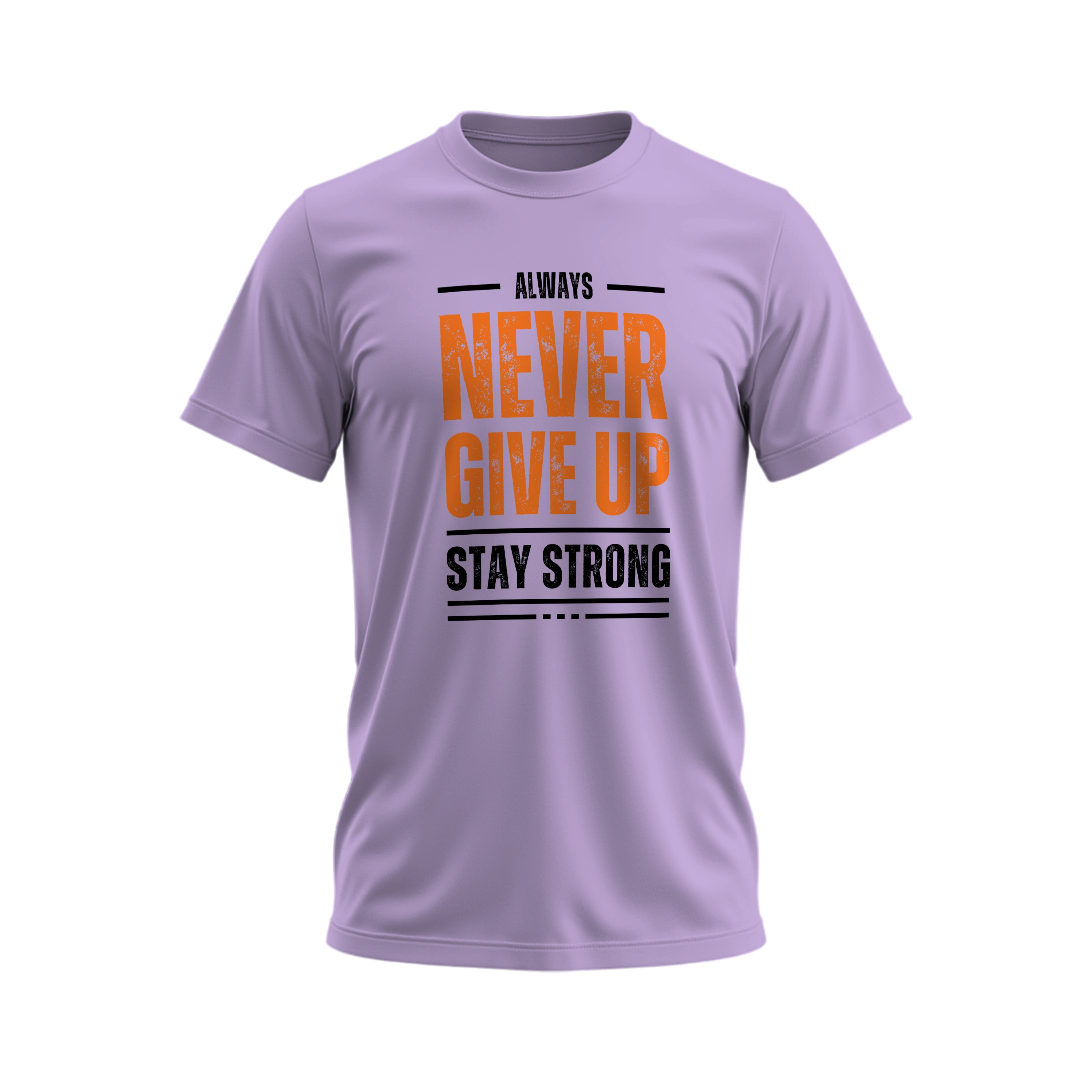 Purple t-shirt with motivational text on a white background