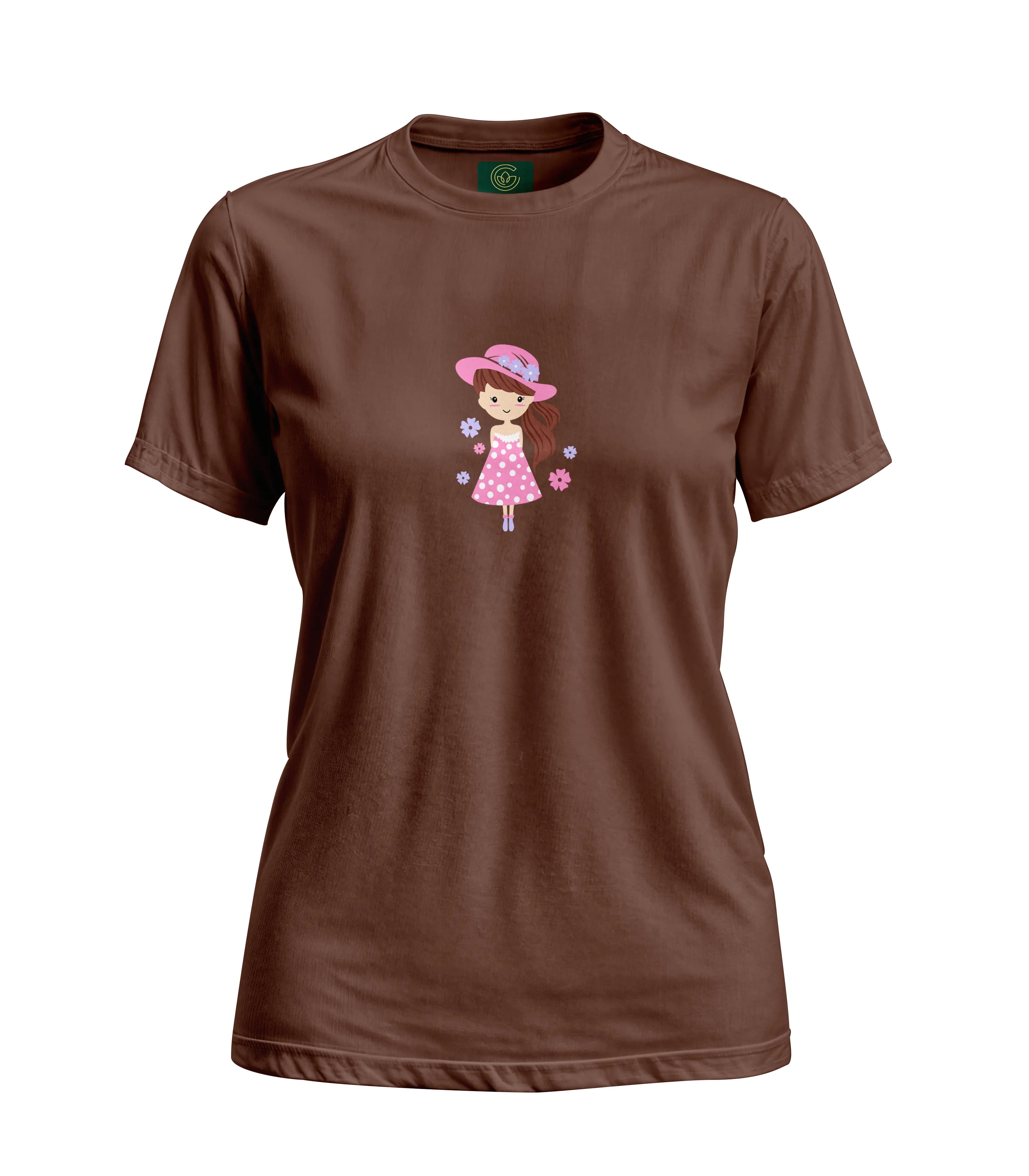 Brown t-shirt with a cartoon character on a white background