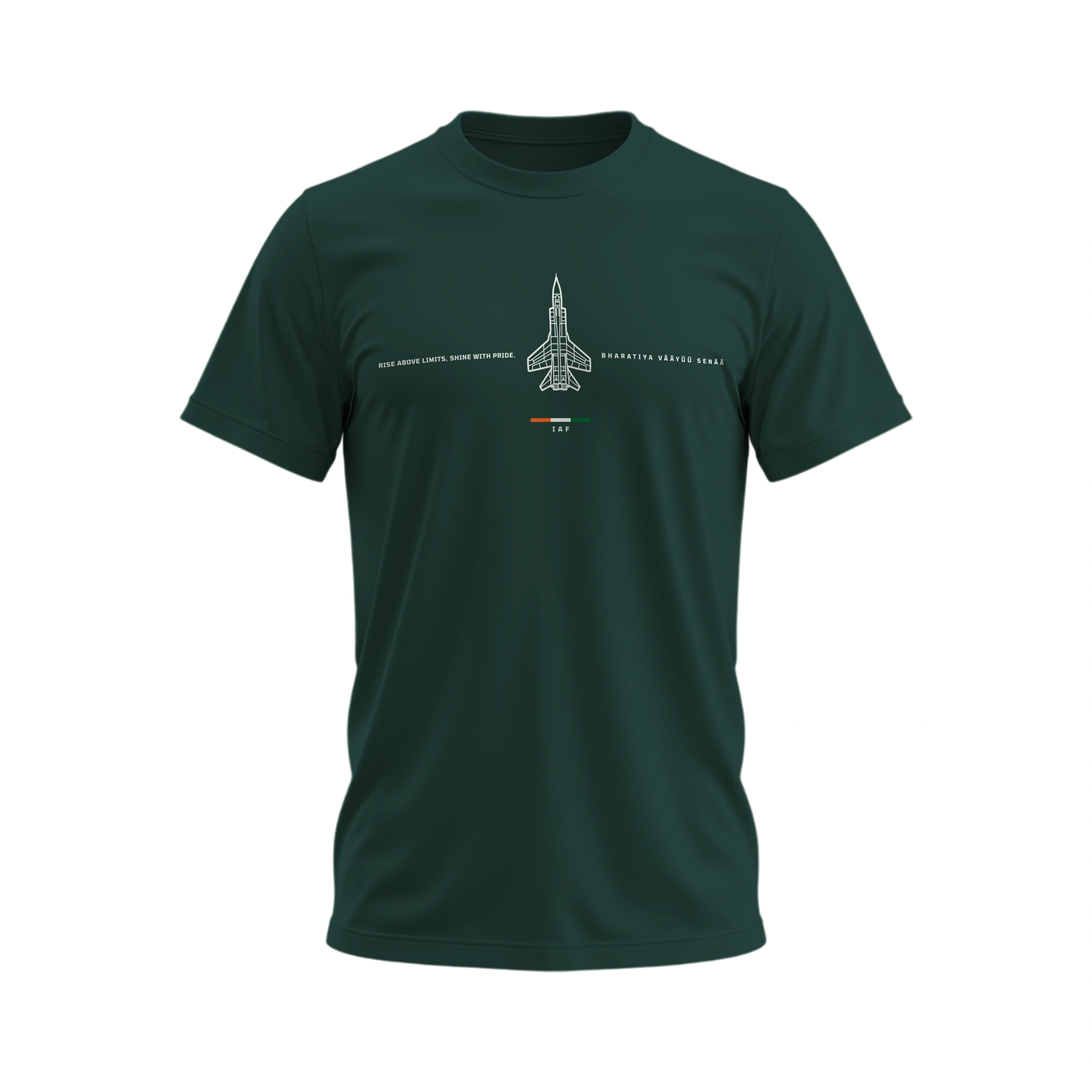 Green t-shirt with a rocket graphic on a white background