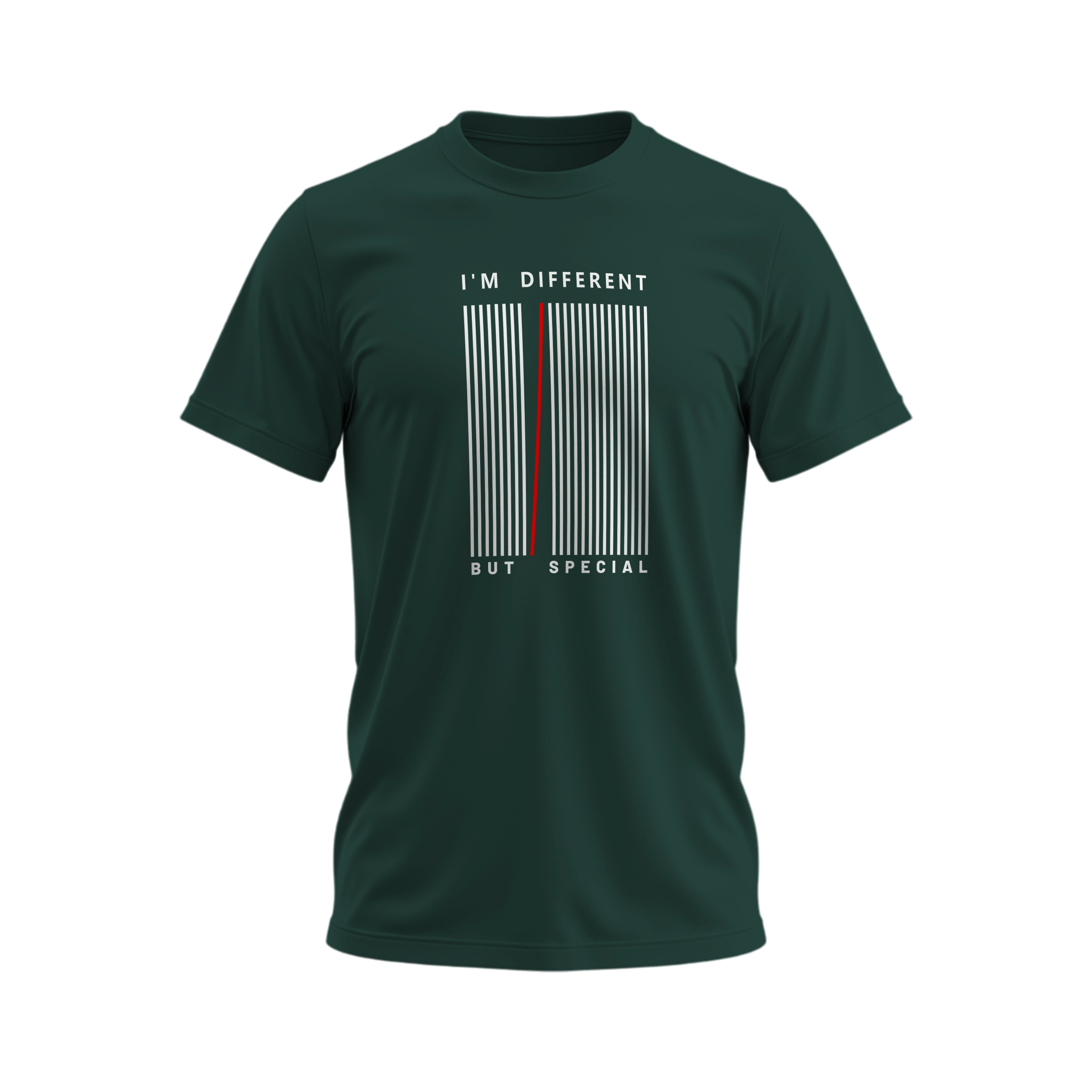 Green t-shirt with a unique design on a white background