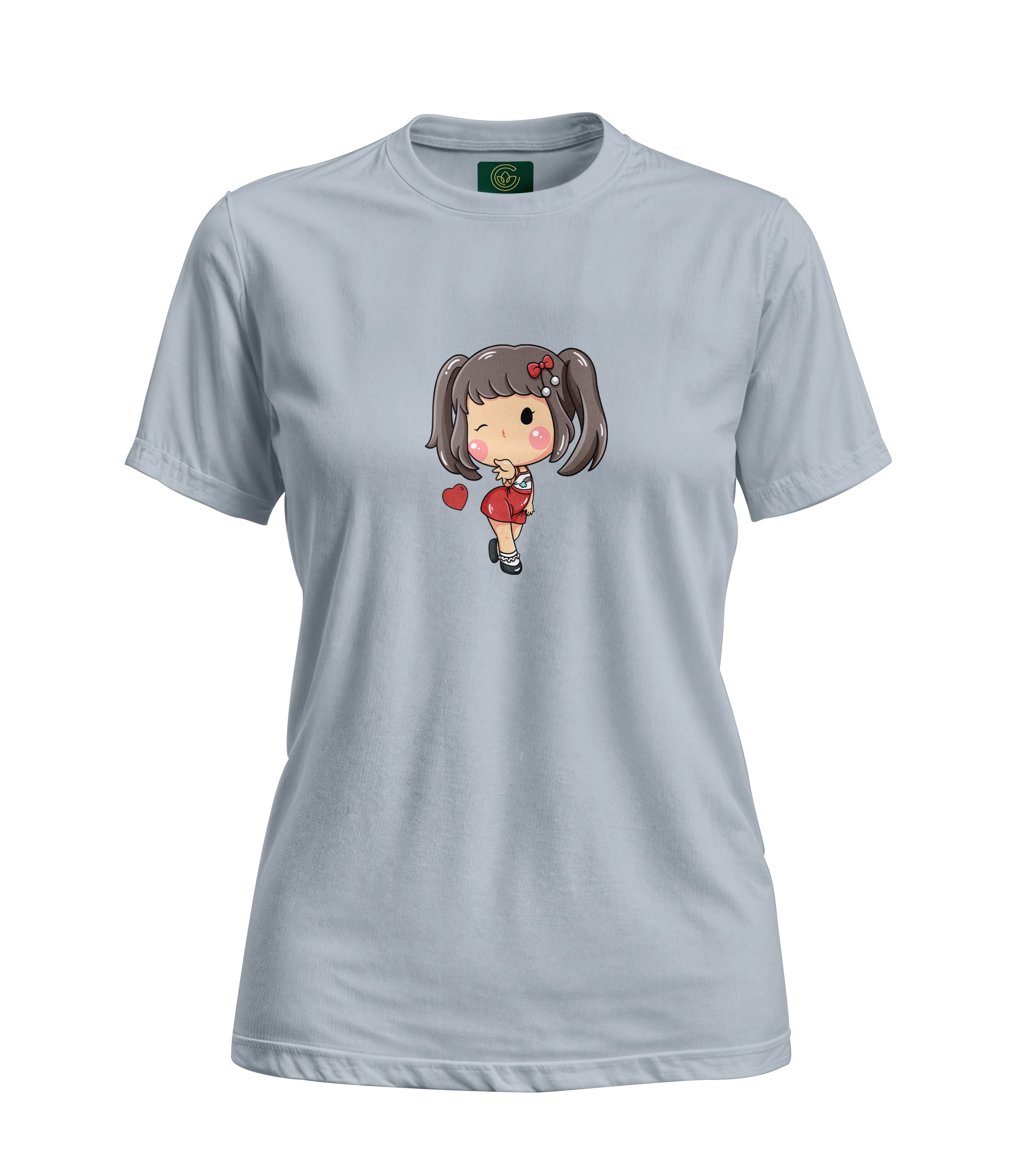 Gray t-shirt with a cartoon character on a white background