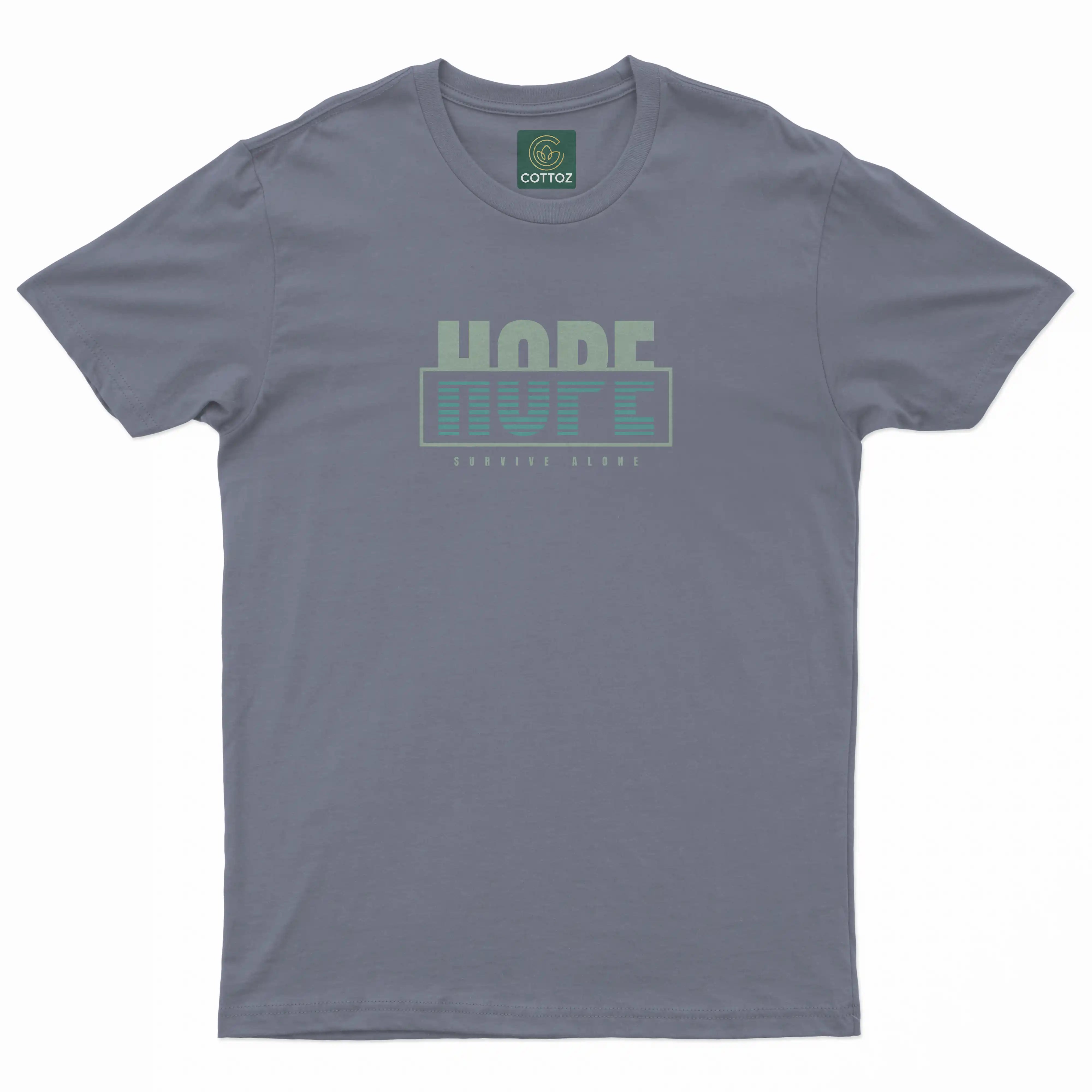 Gray t-shirt with 'HOPE' text on a white background