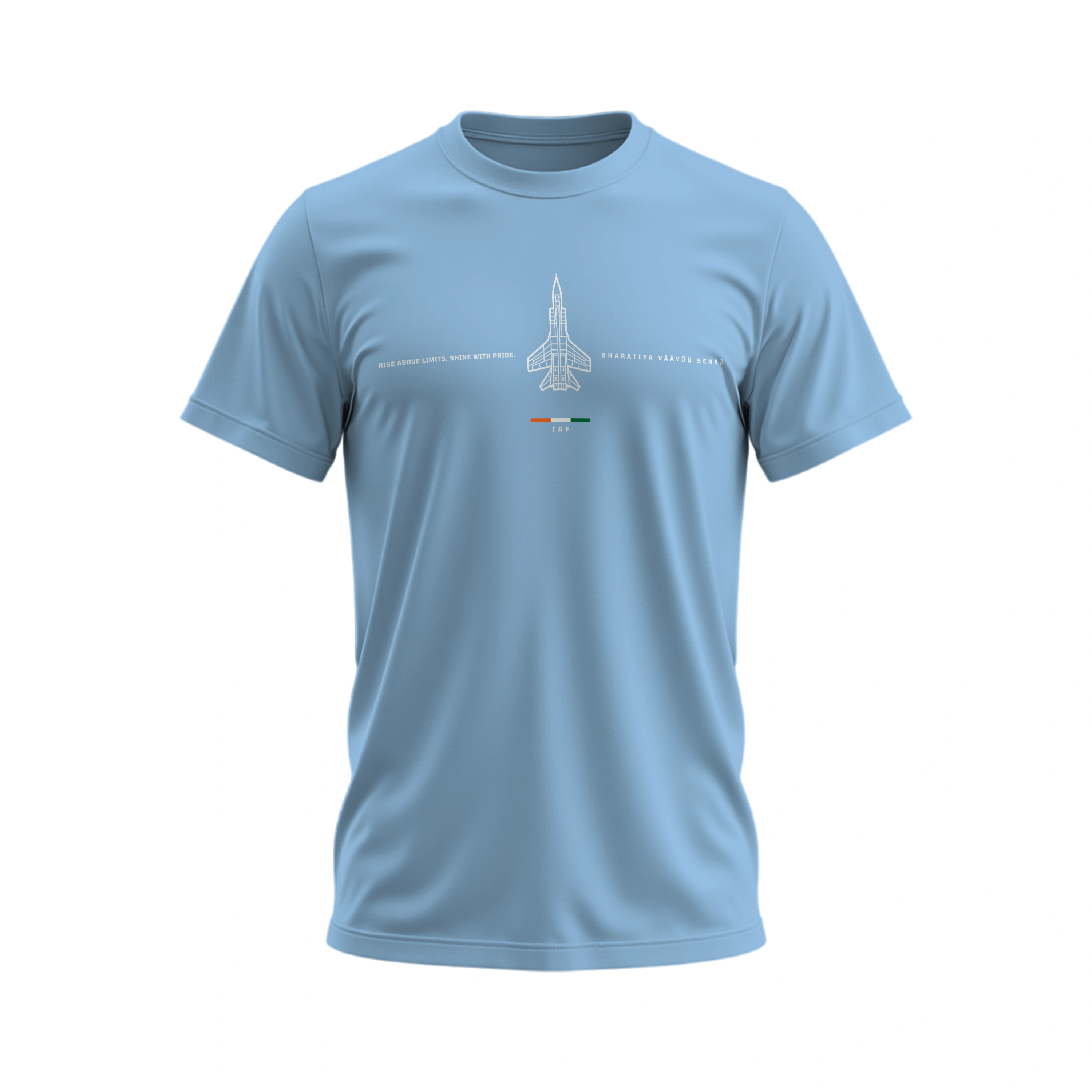 Light blue t-shirt with a graphic design on a white background