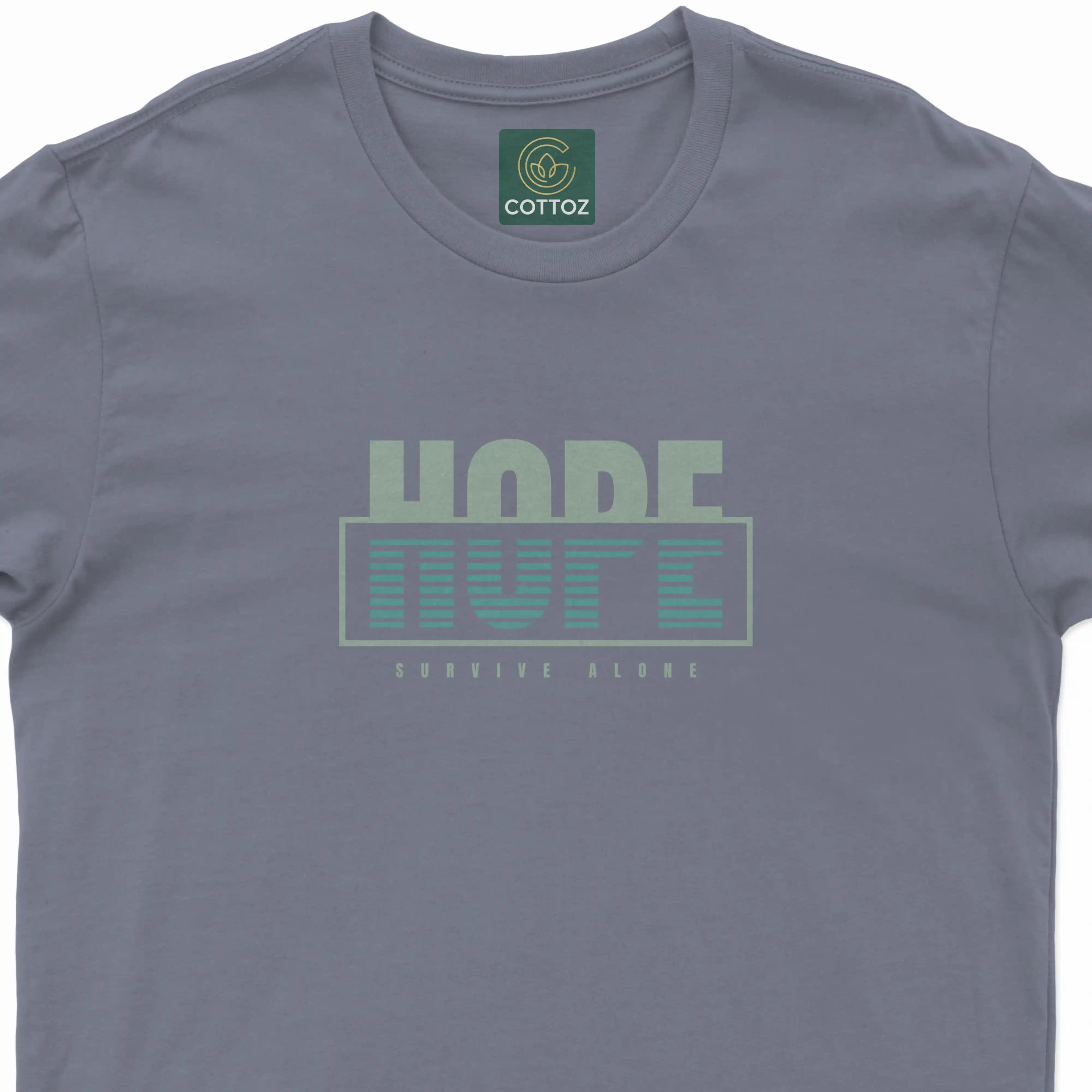 Gray t-shirt with green text and Cottoz logo on a white background