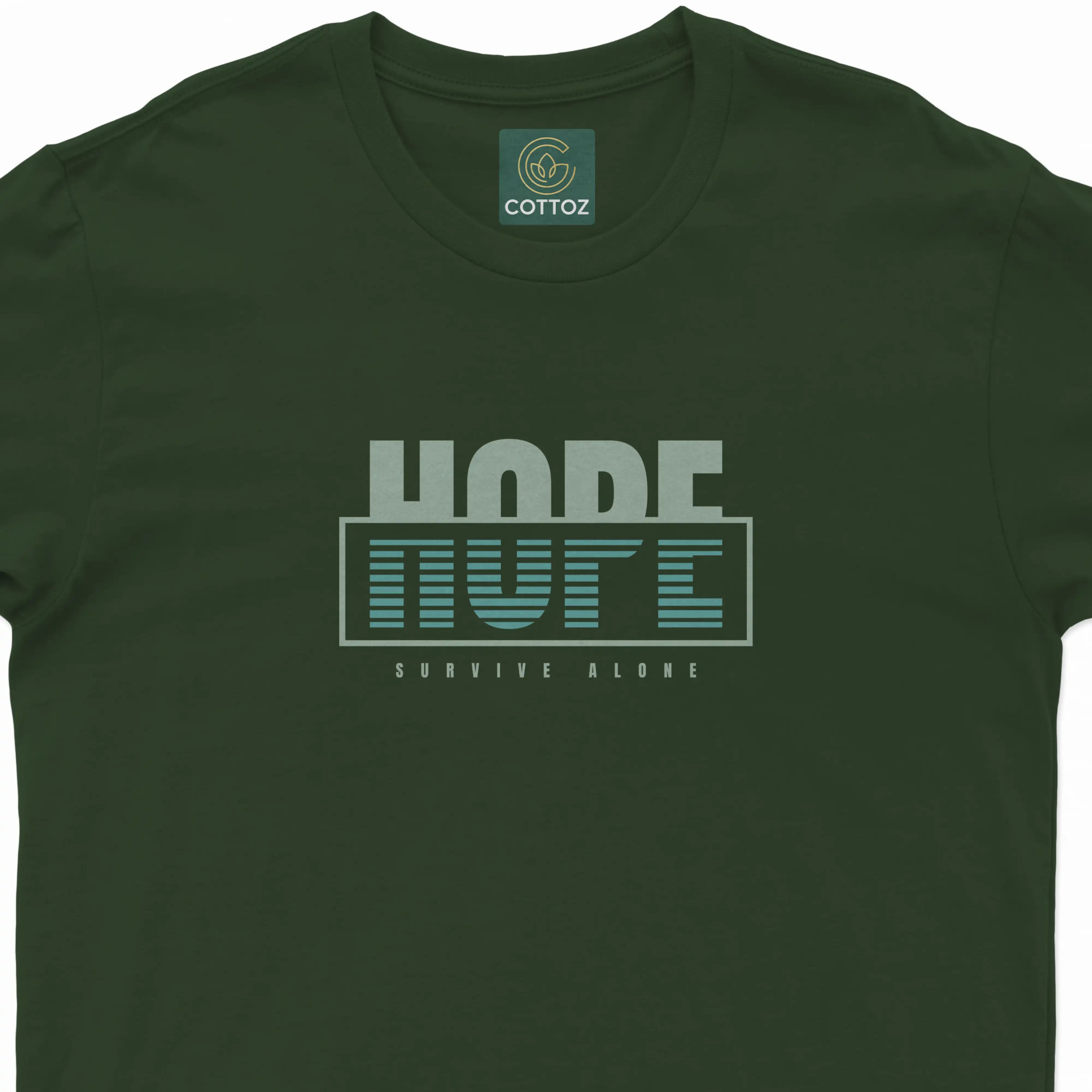 Green t-shirt with 'HIDE NUPE' text and Cottoz logo on a white background