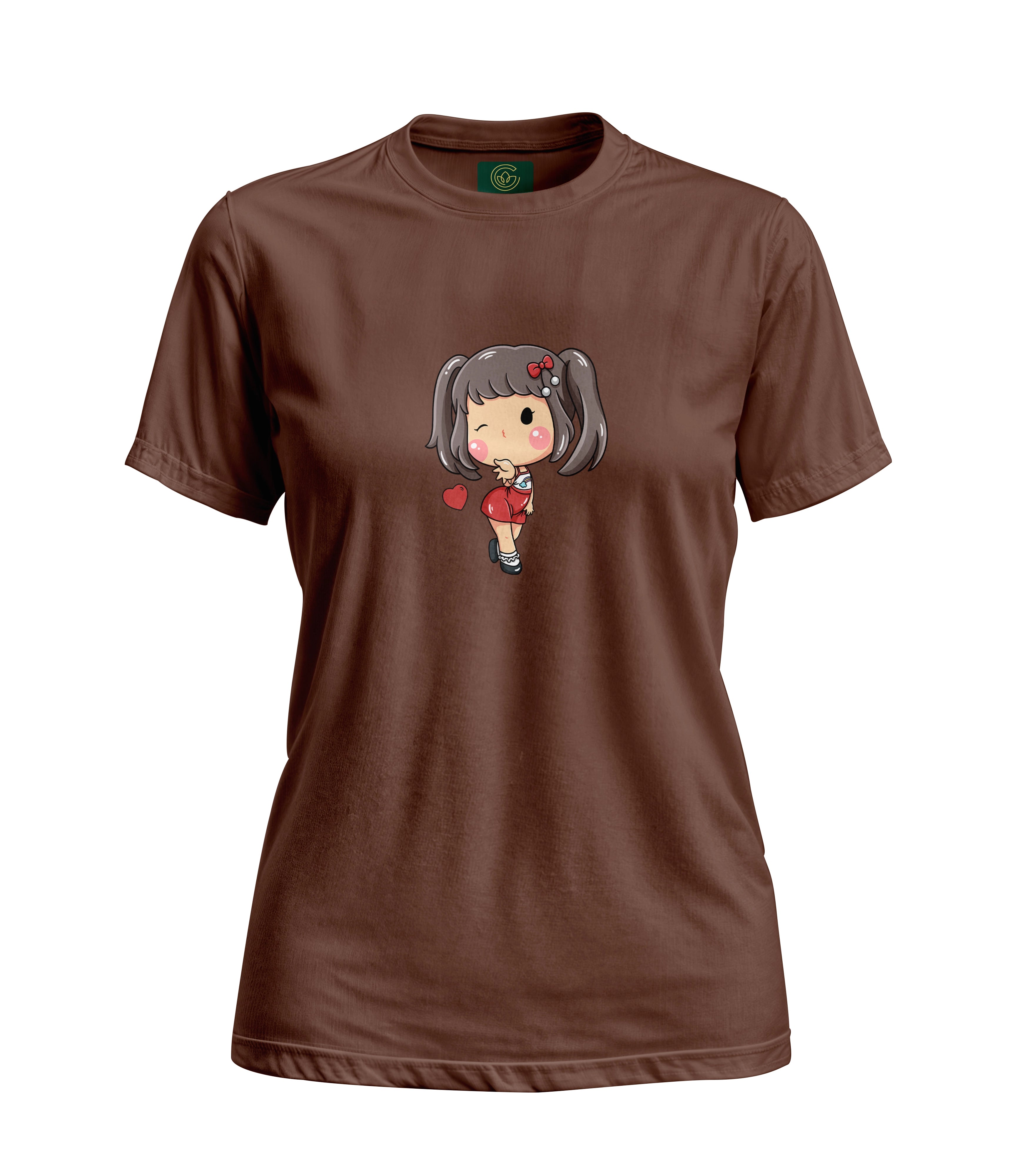 Brown t-shirt with a cartoon character on a white background