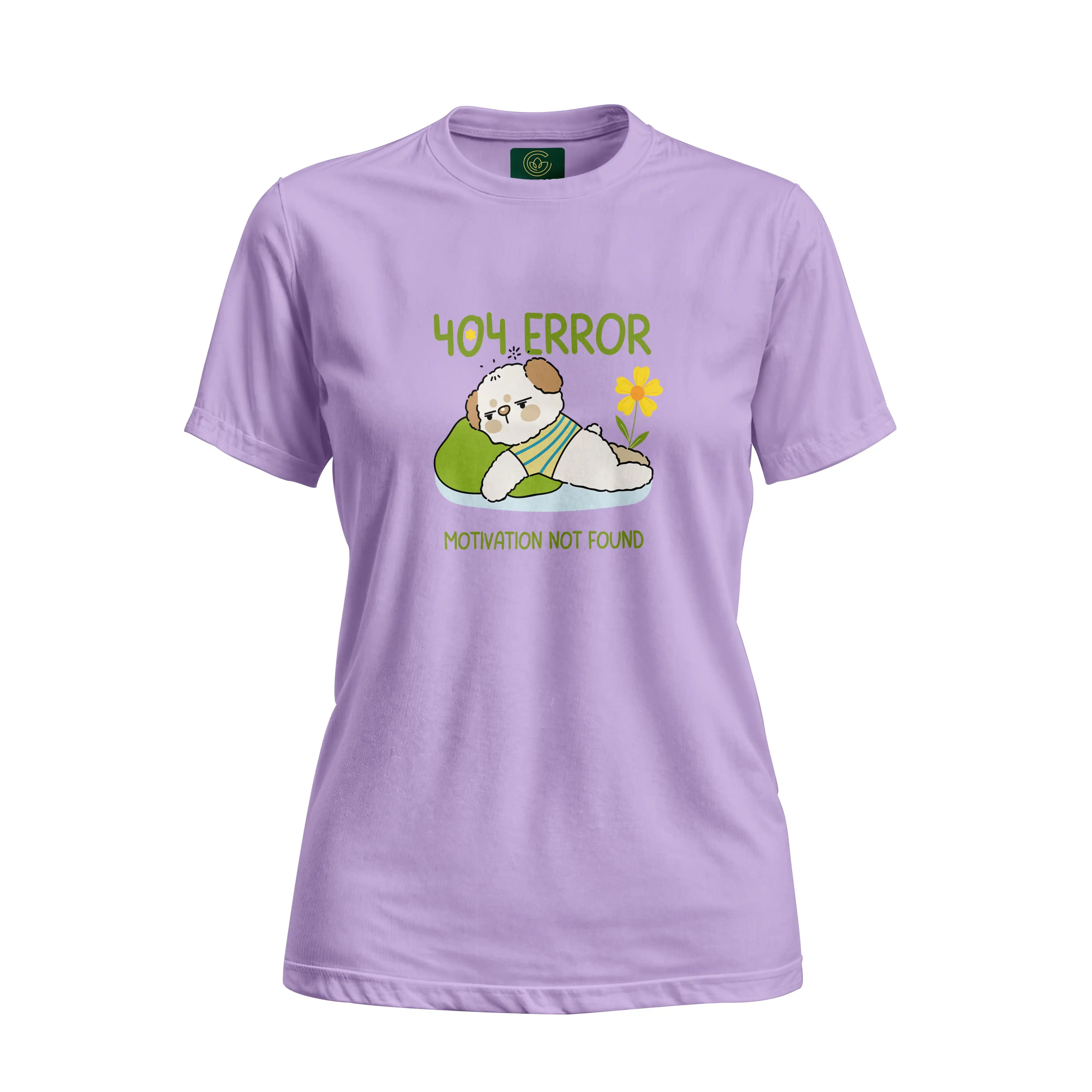 Purple t-shirt with a cartoon character and text on a white background