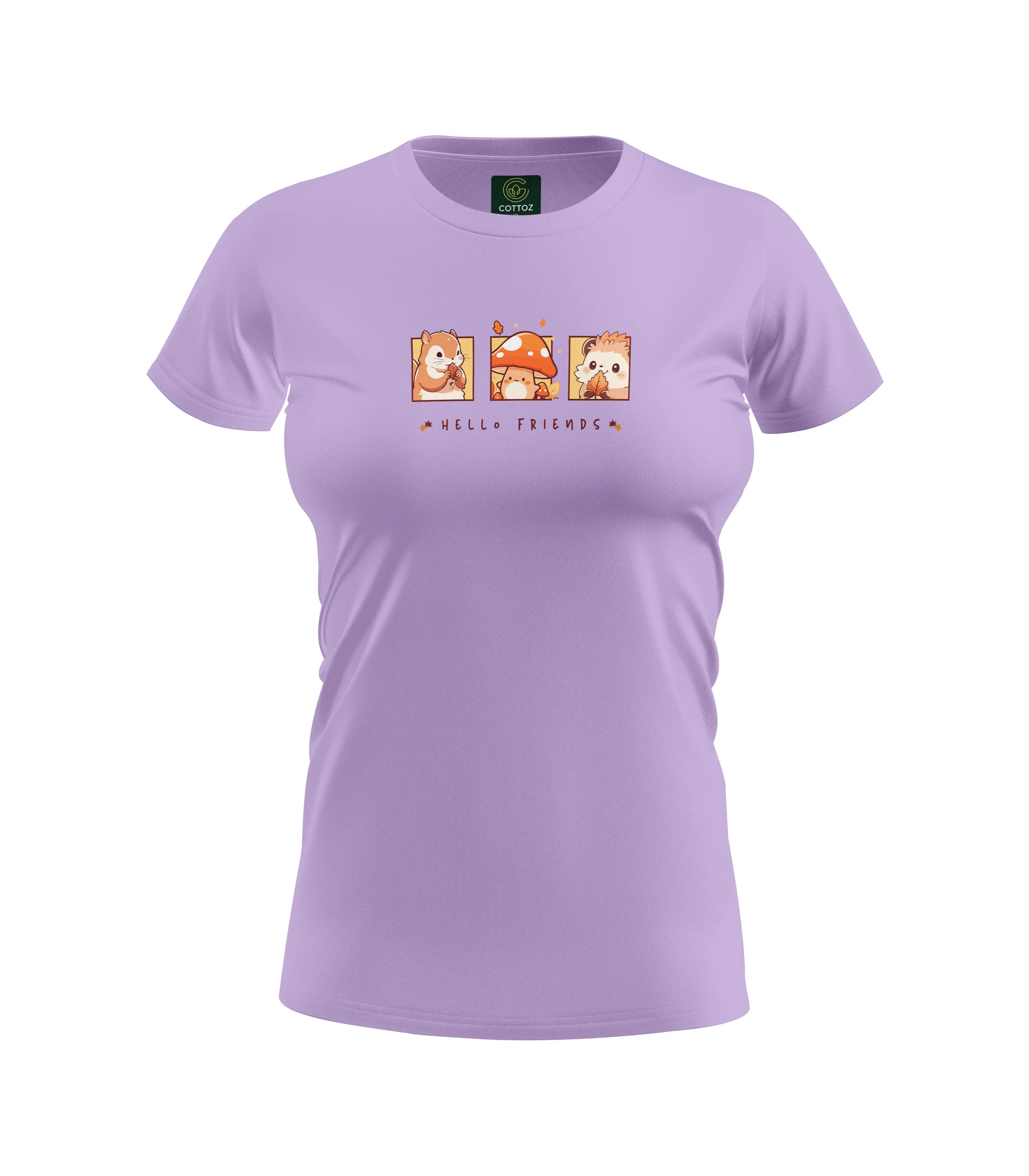 Purple t-shirt with cartoon character design on a white background