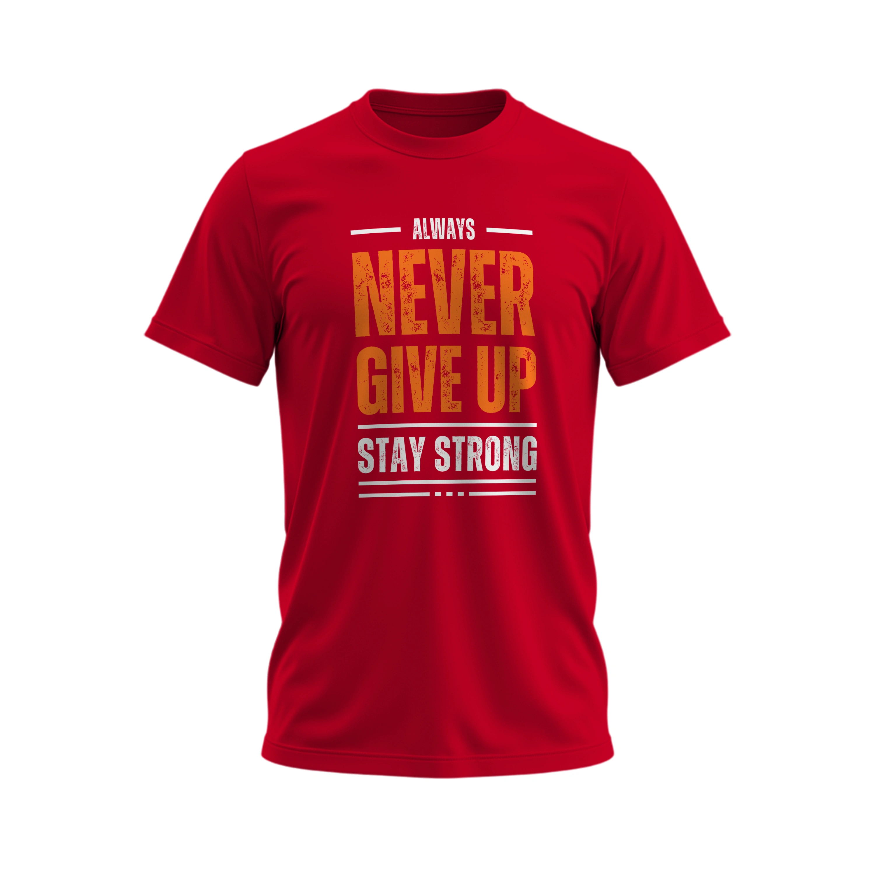 Red t-shirt with motivational quote on a white background