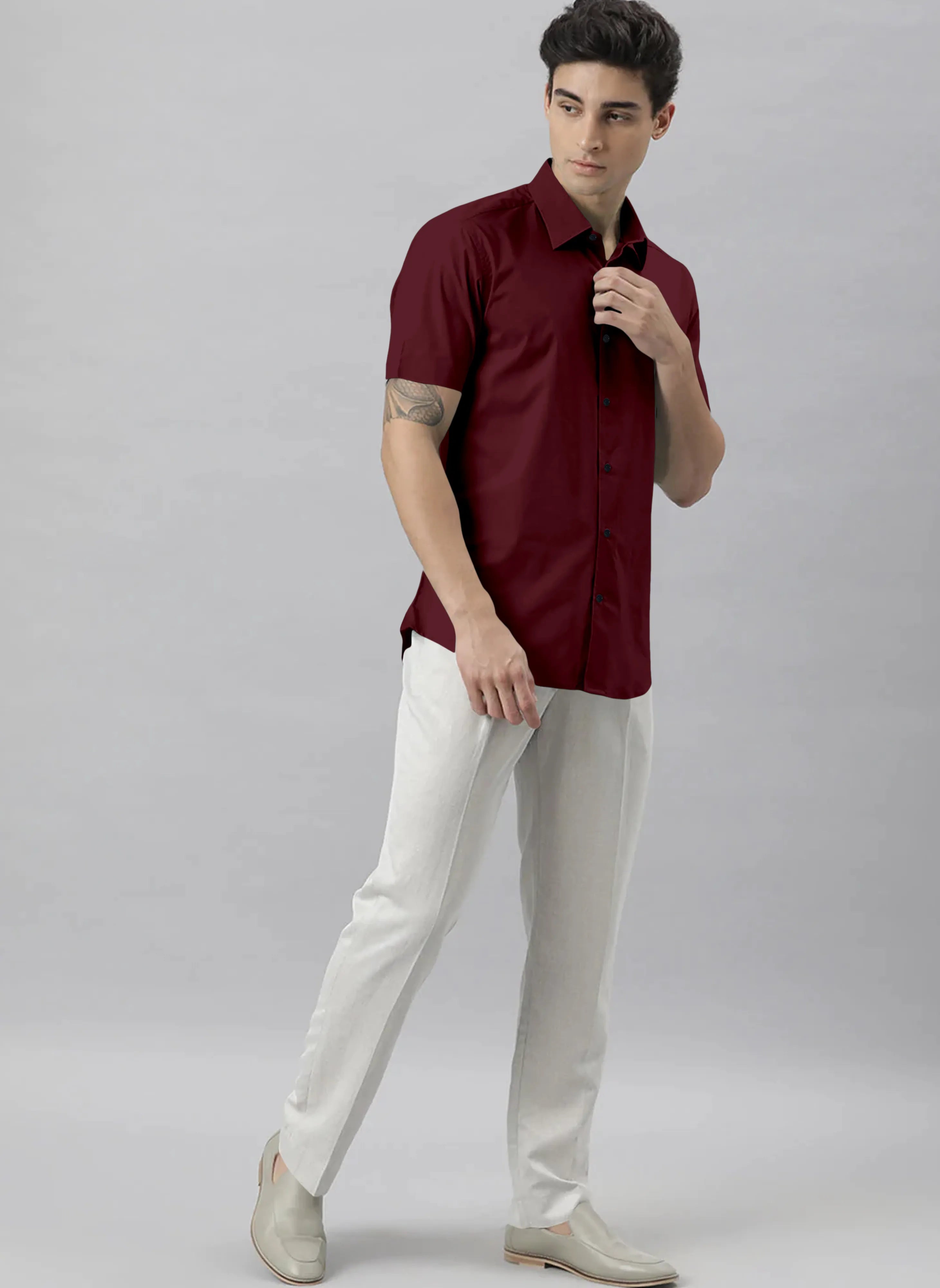 Premium Slim-Fit Lycra Shirt – Maroon