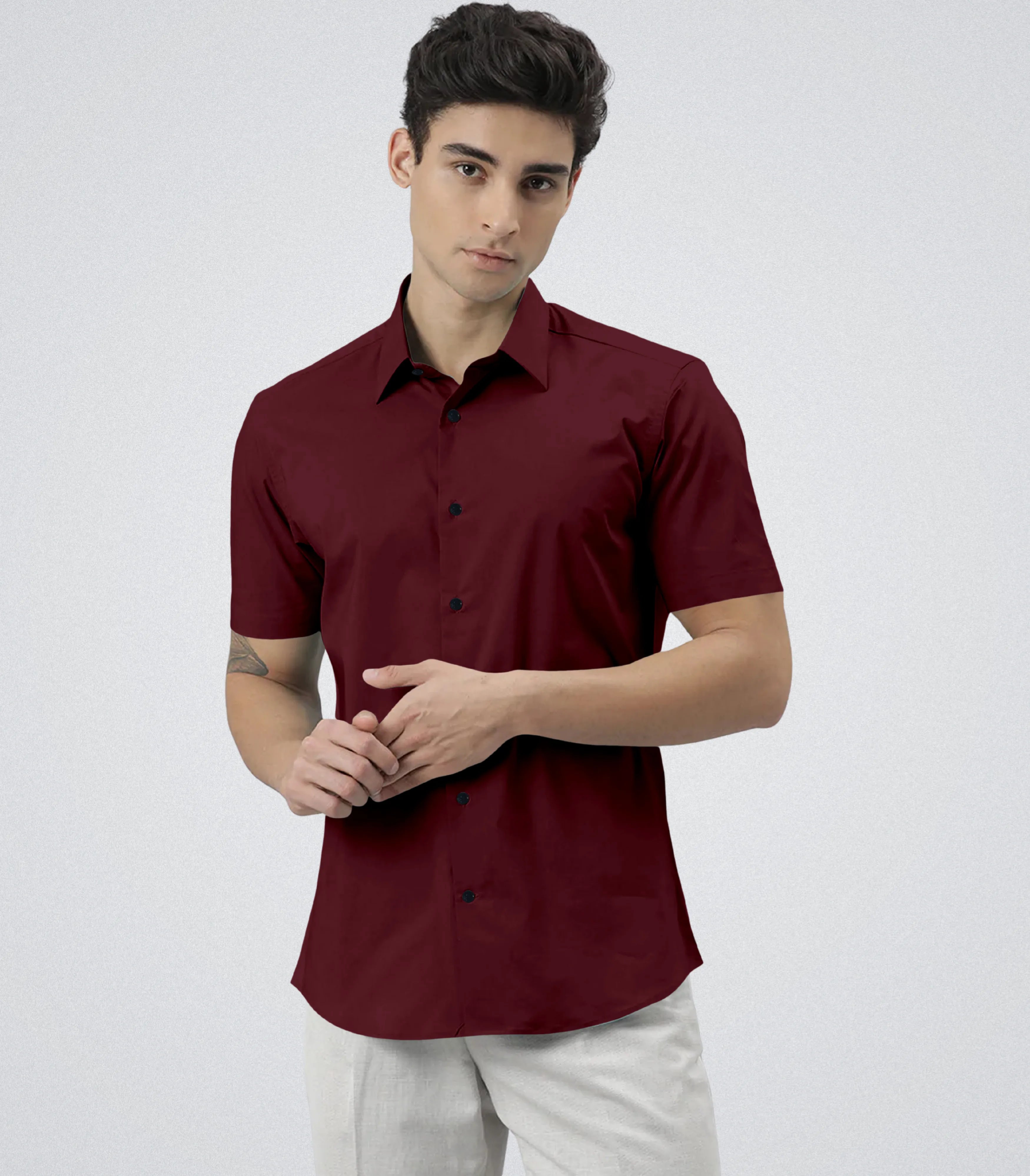 Premium Slim-Fit Lycra Shirt – Maroon