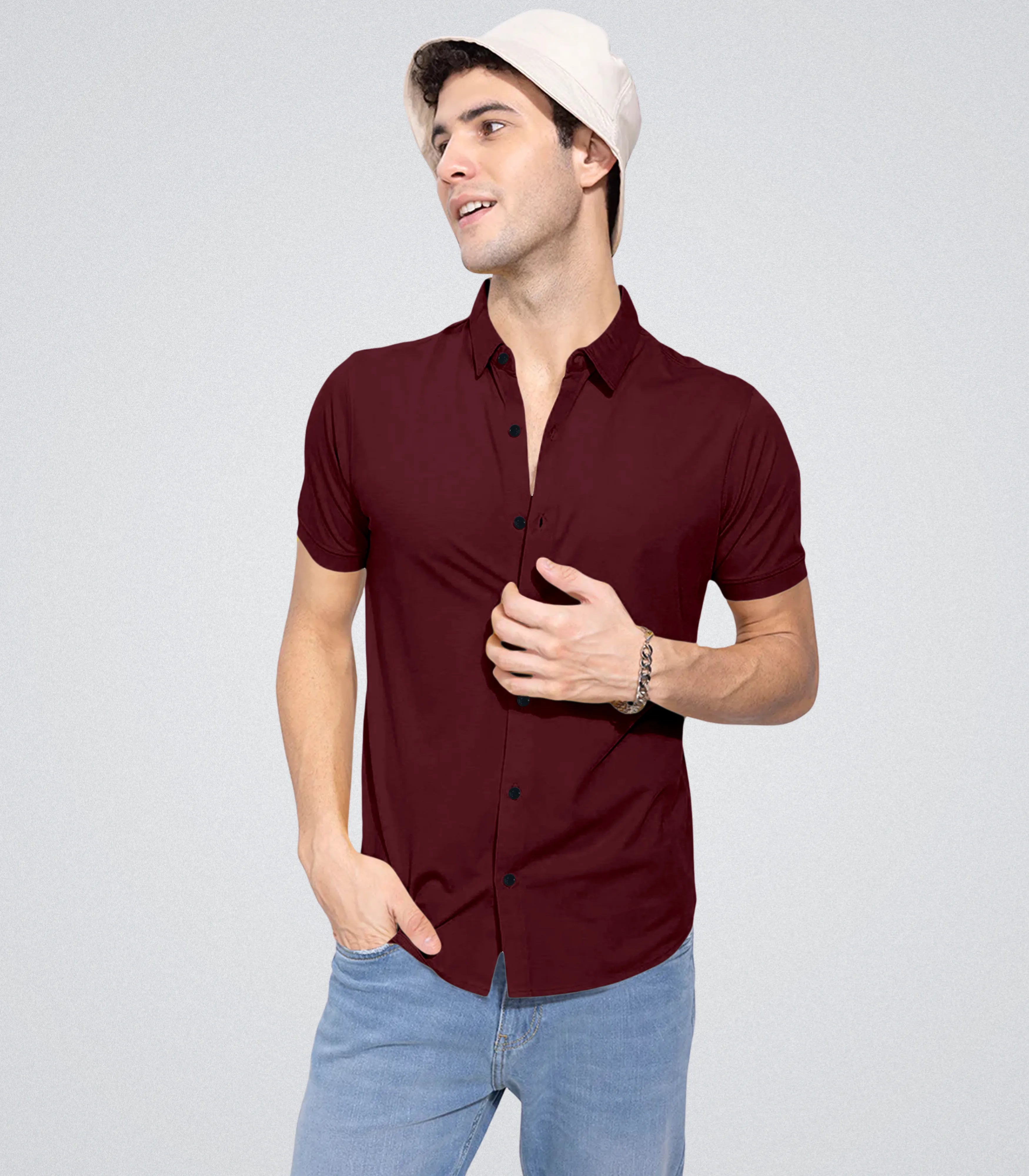 Premium Slim-Fit Lycra Shirt – Maroon