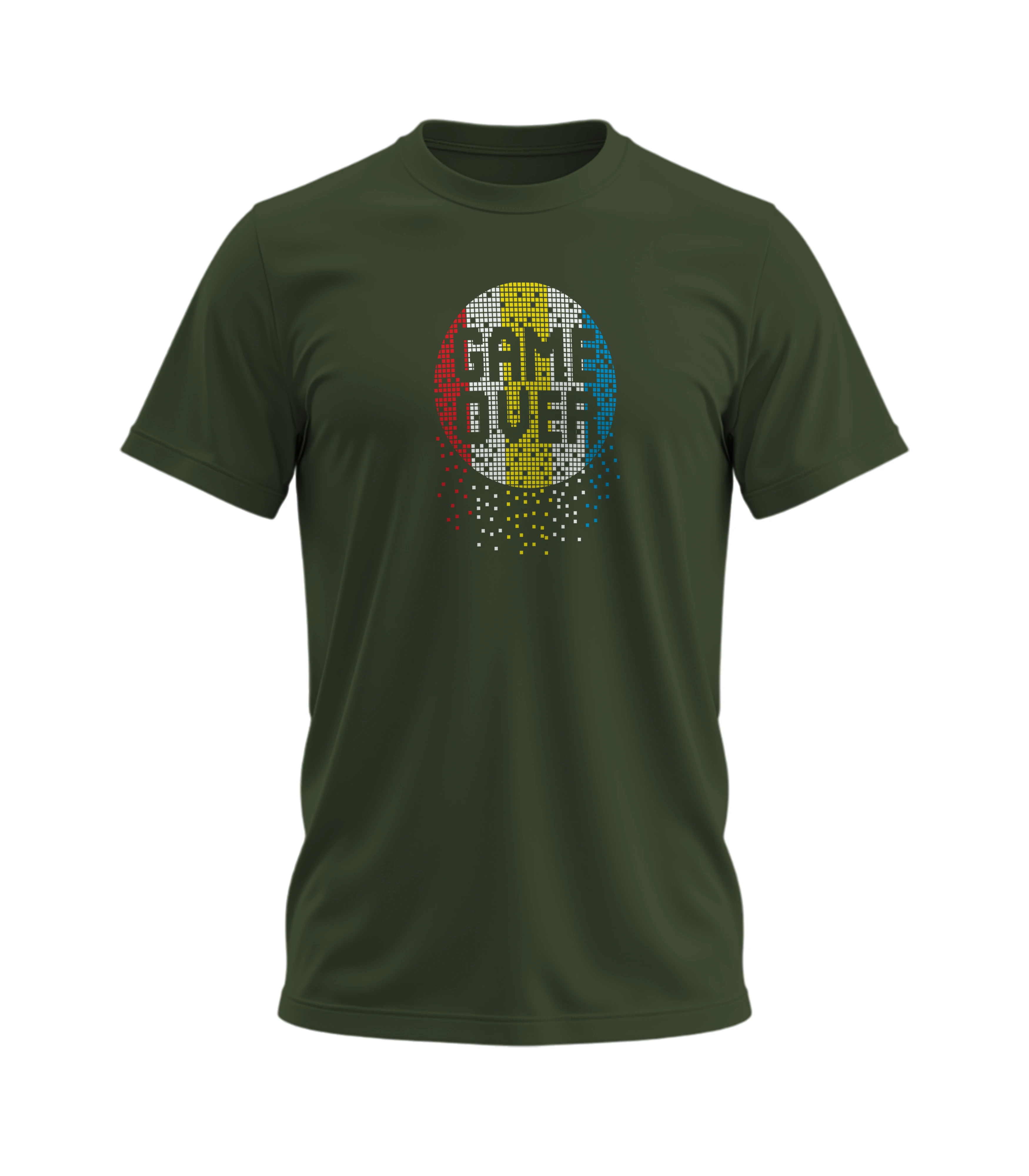 Green t-shirt with 'GAME OVER' graphic design on a white background