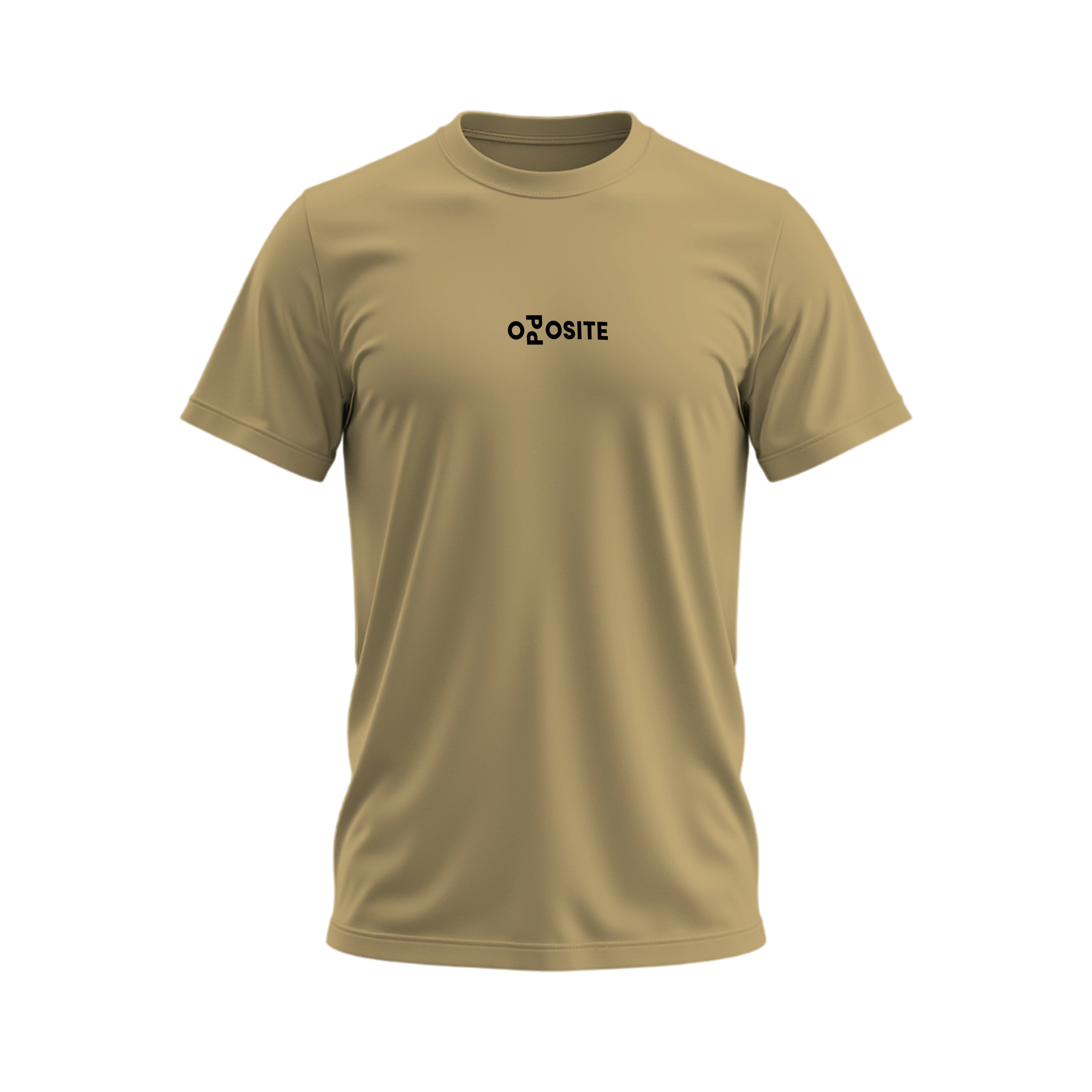 Beige t-shirt with 'OBOSITE' logo on a white background