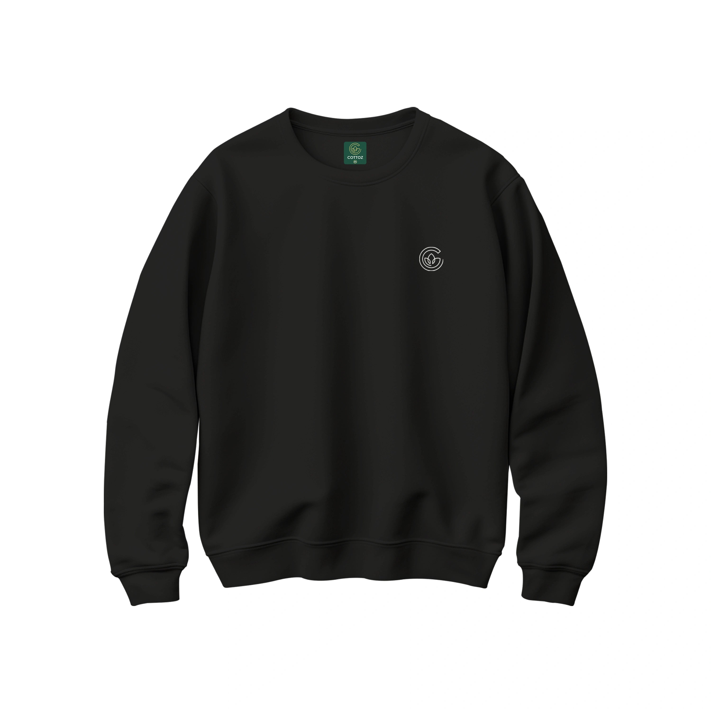 Black sweatshirt with a logo on a white background