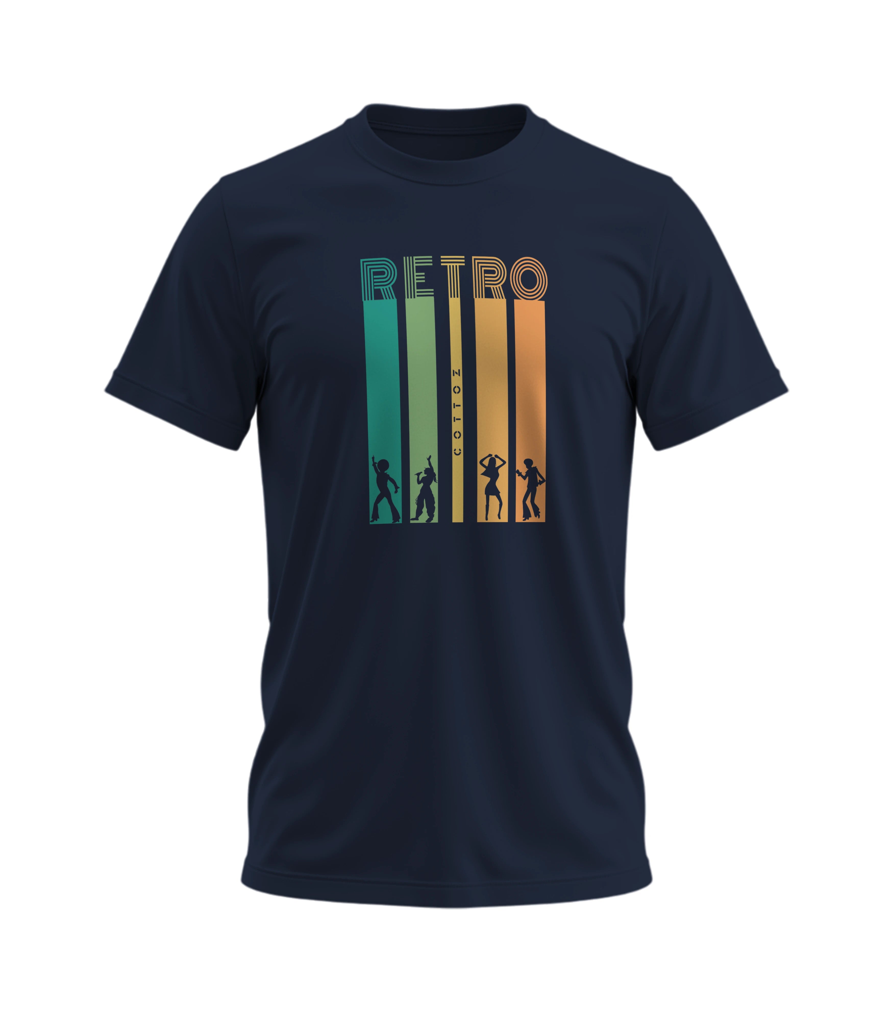 Navy blue t-shirt with 'Retro' design on a white background