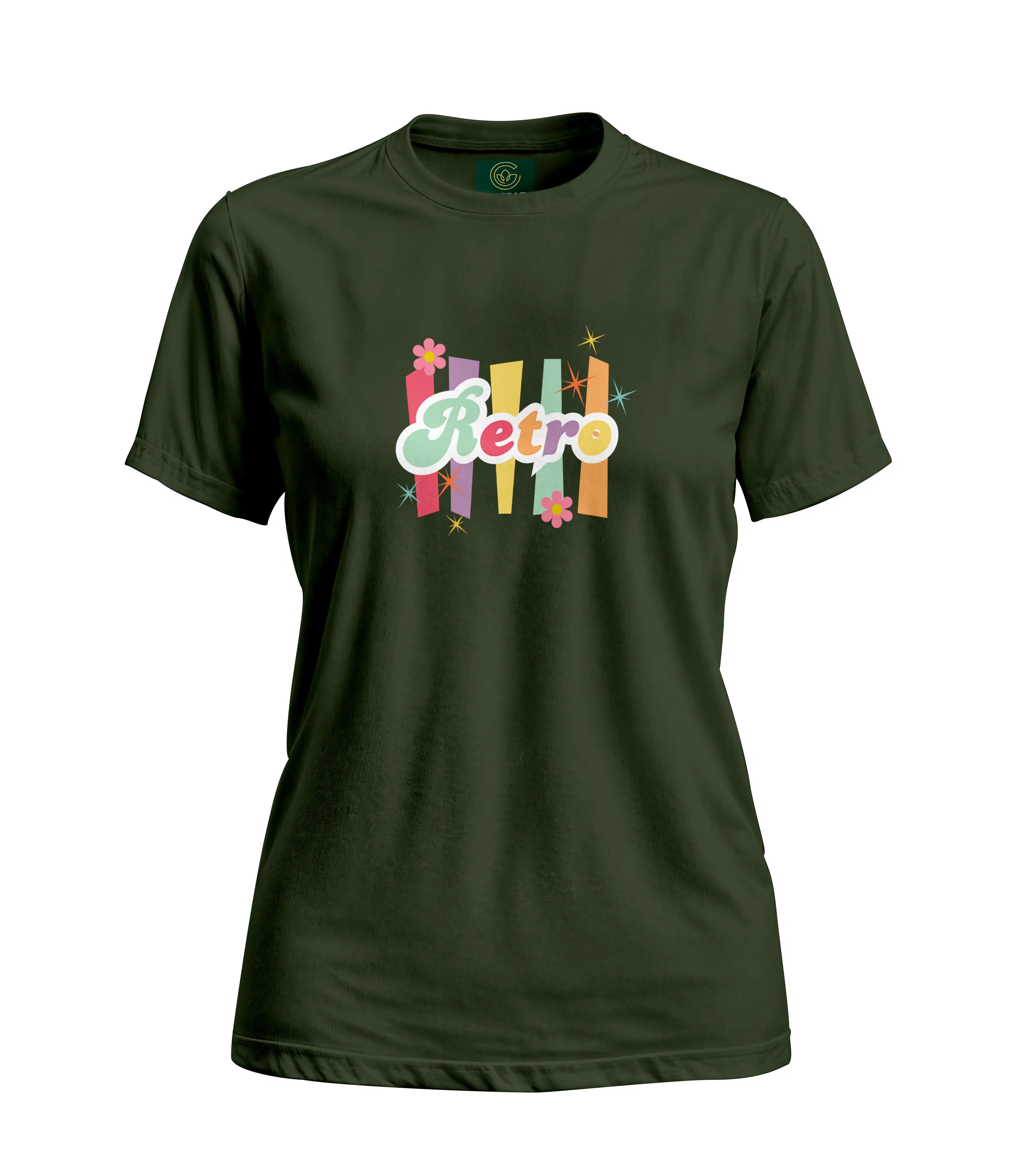 Green t-shirt with 'Retro' design on a white background