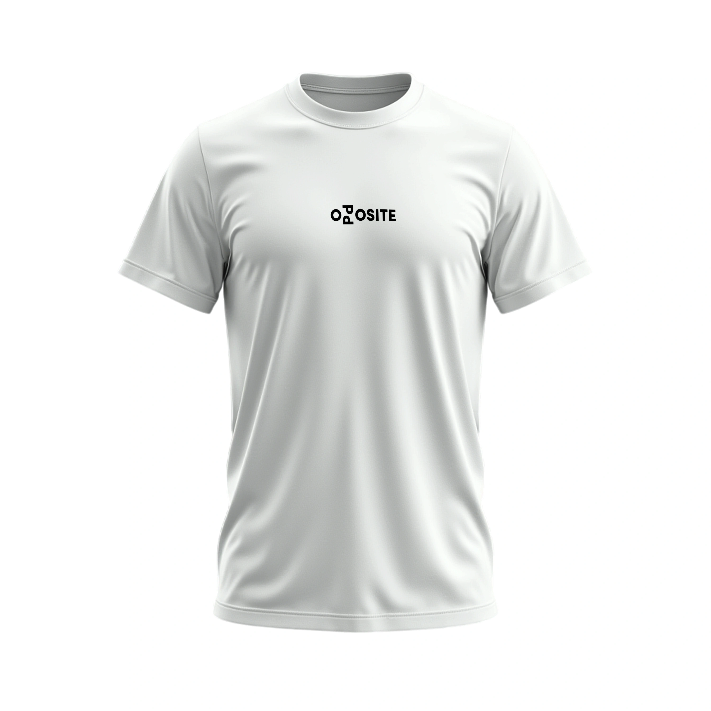 White t-shirt with 'THE OSITE' logo on a white background