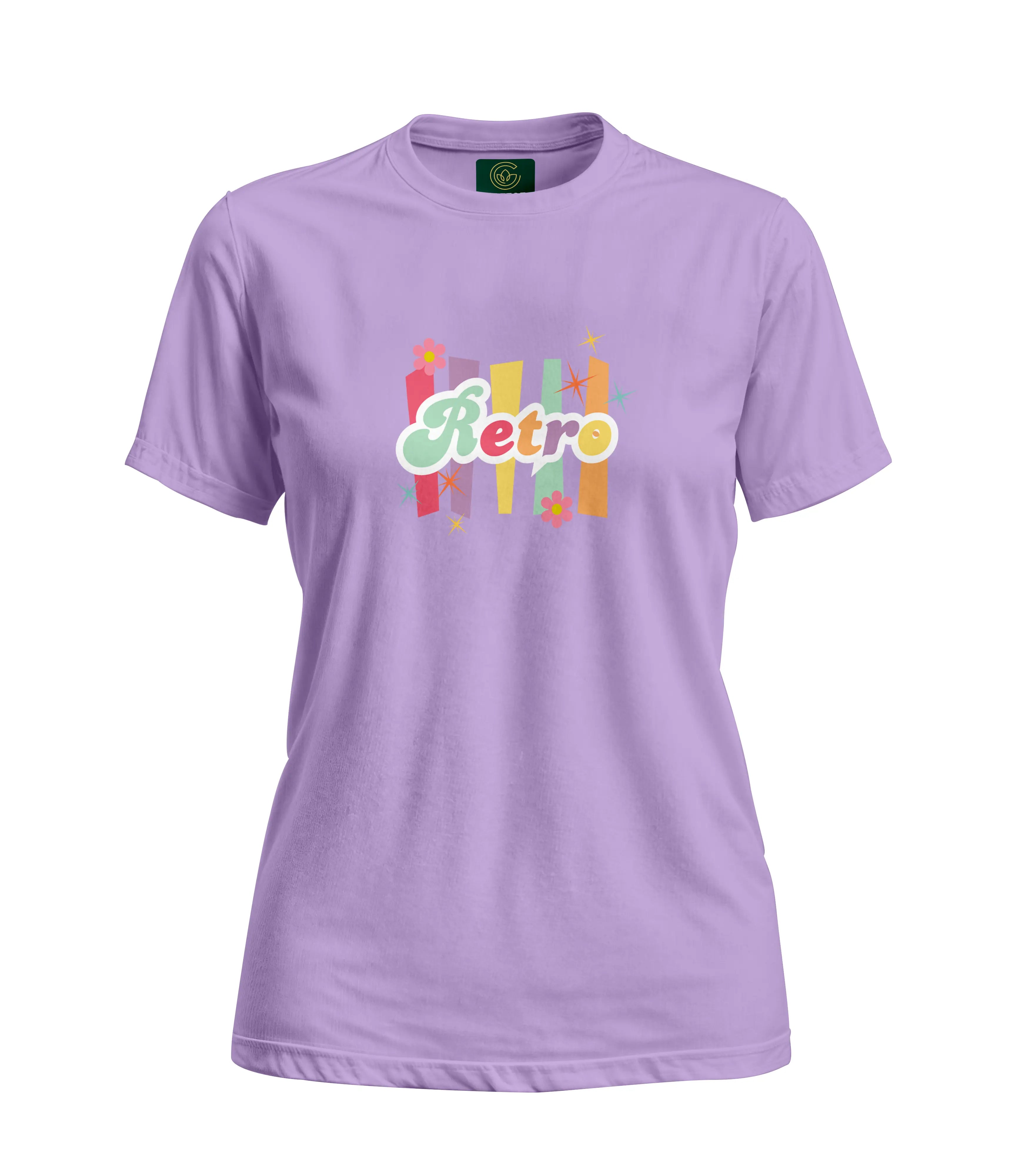 Purple t-shirt with 'Retro' design on a white background