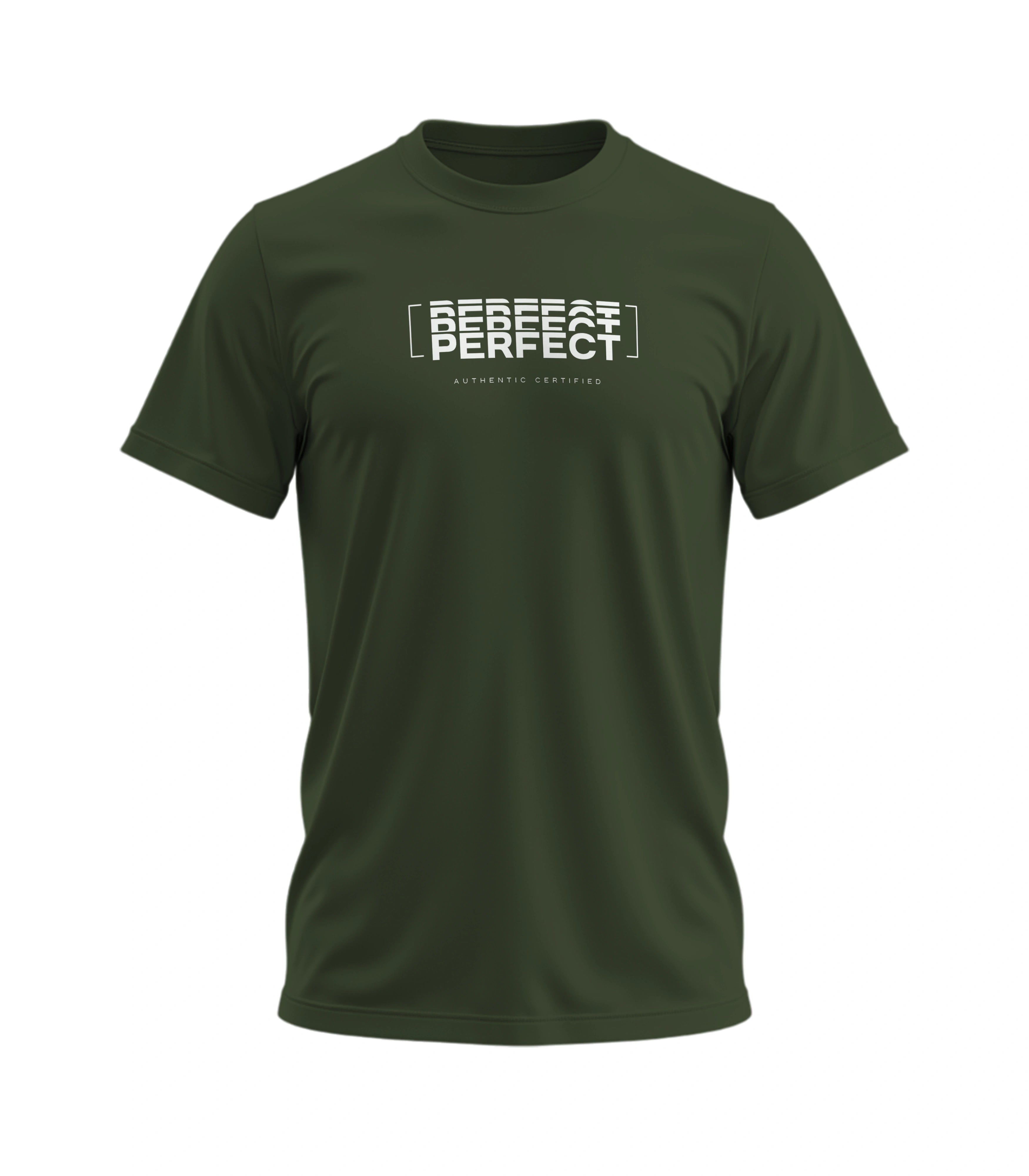 Green t-shirt with 'PERFECT' text on a white background