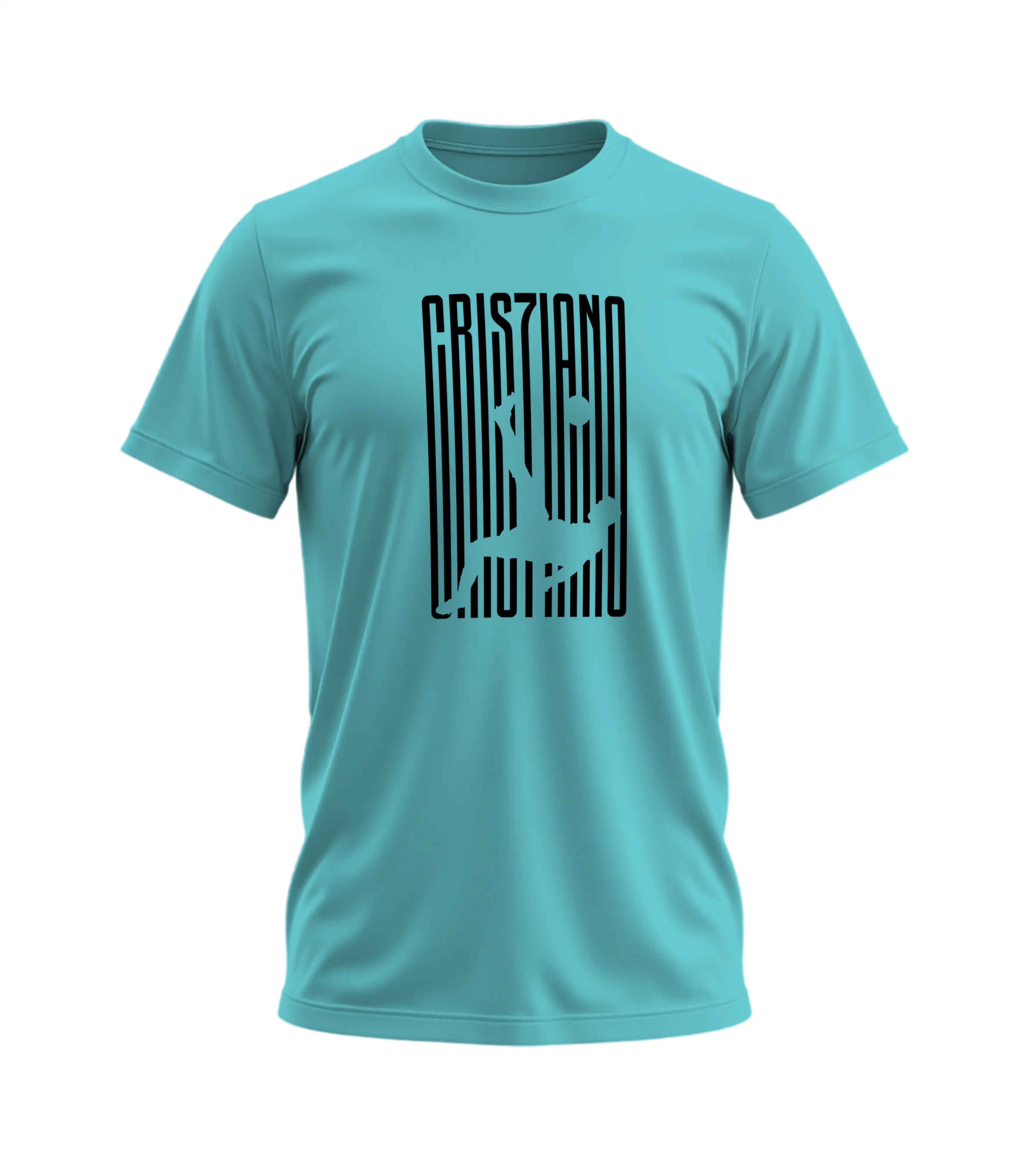 Light blue t-shirt with black graphic design on a white background