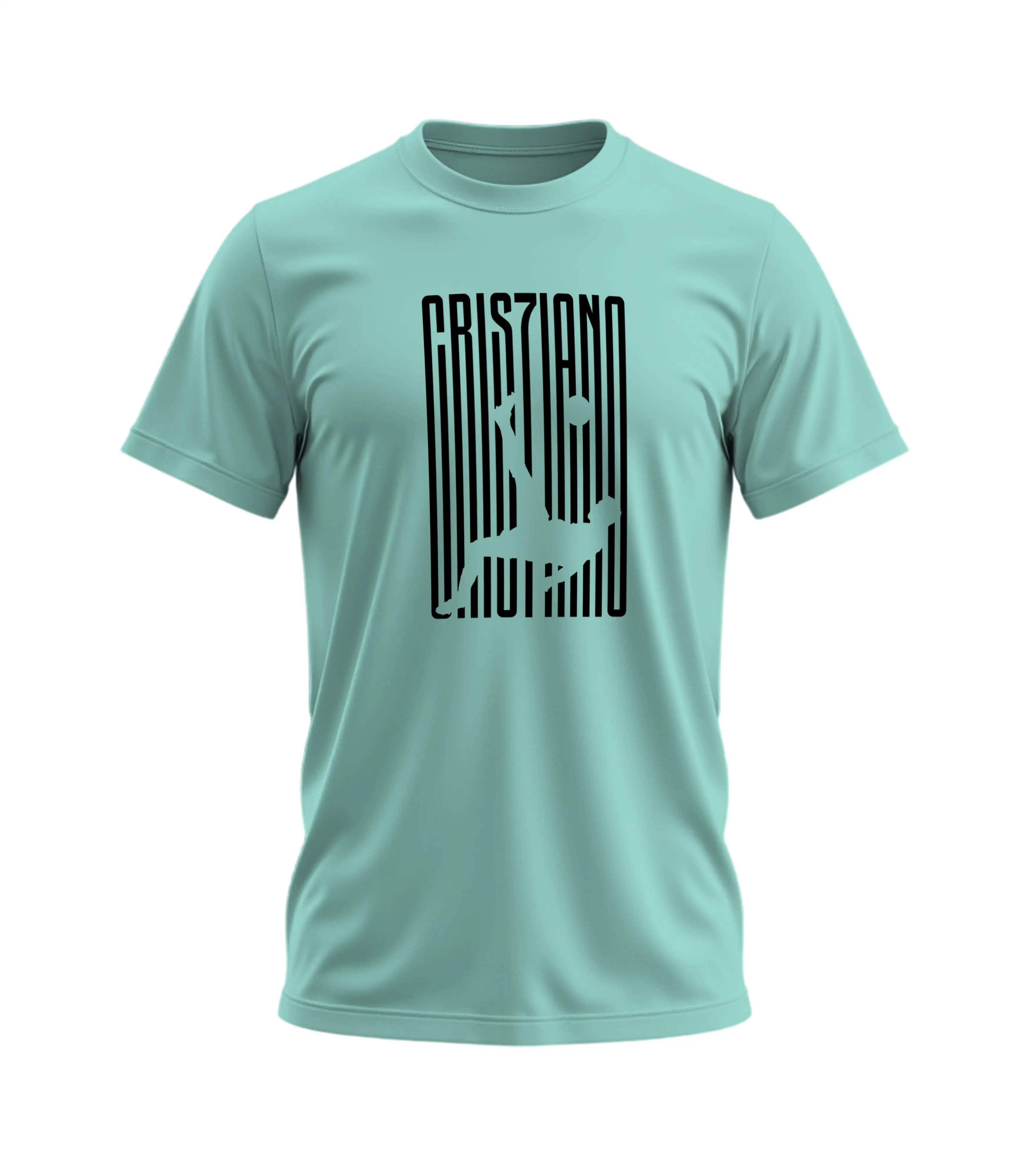 Light blue t-shirt with black graphic design on a white background