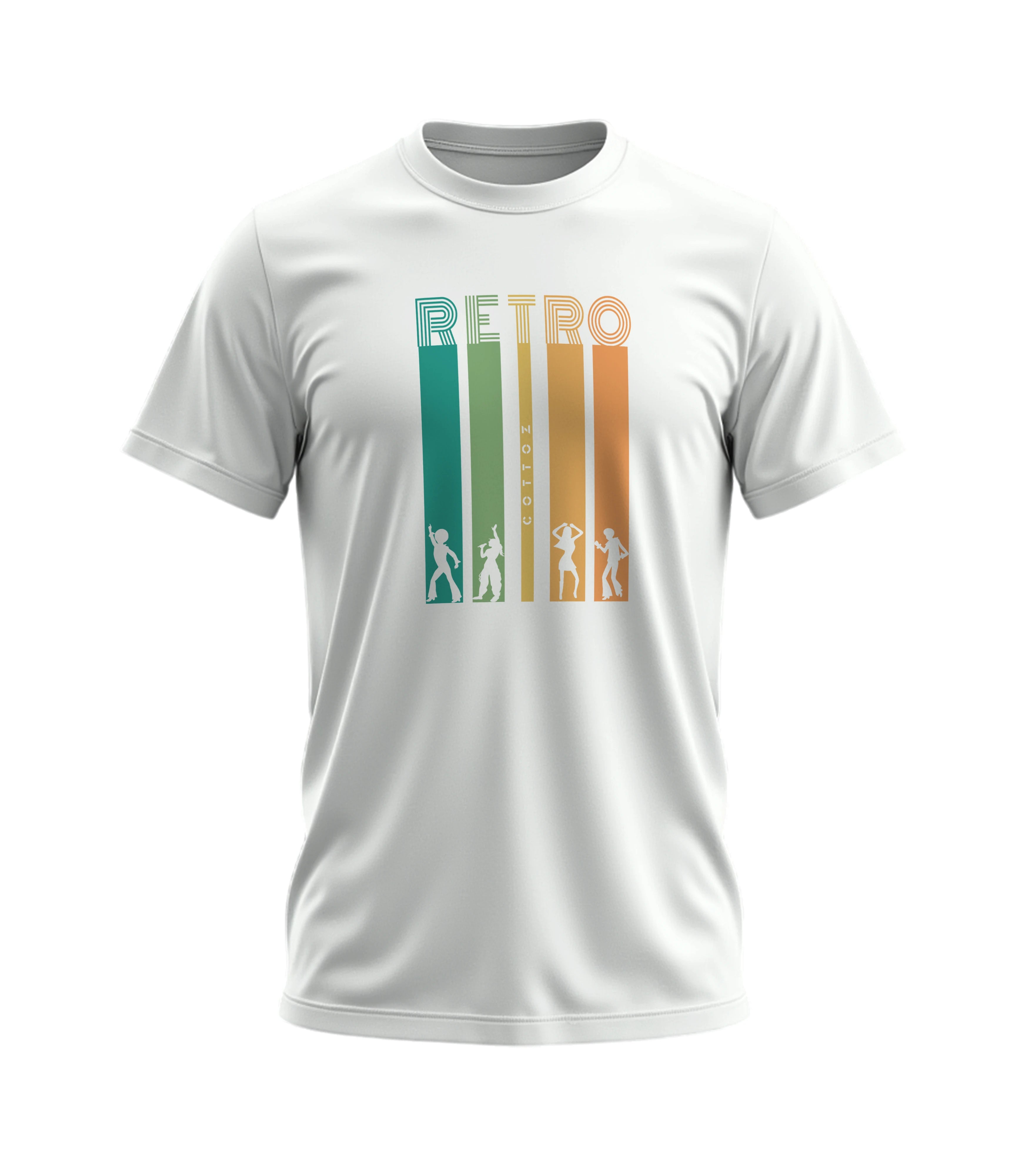 White t-shirt with retro design on a white background