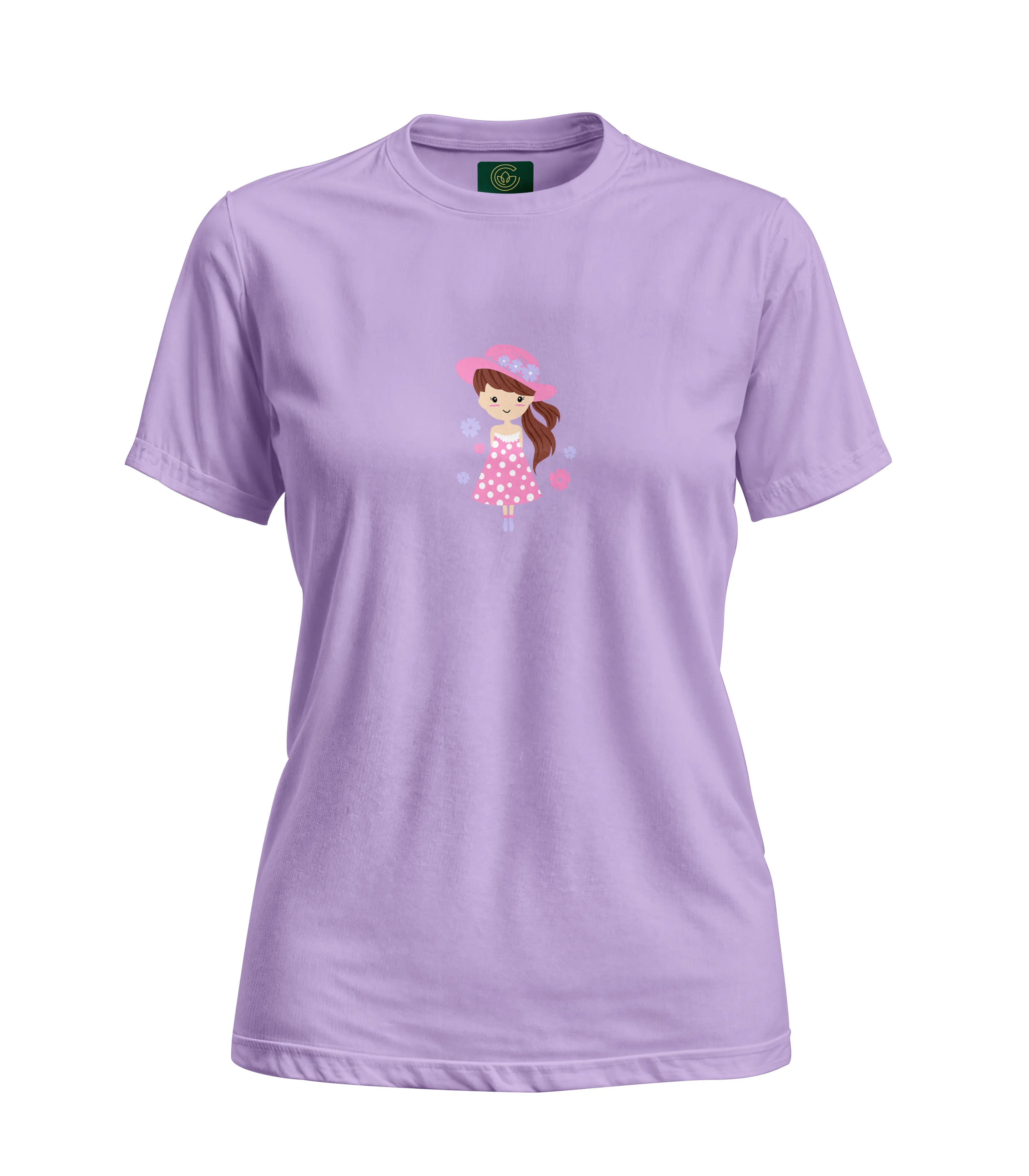 Purple t-shirt with a graphic design on a white background