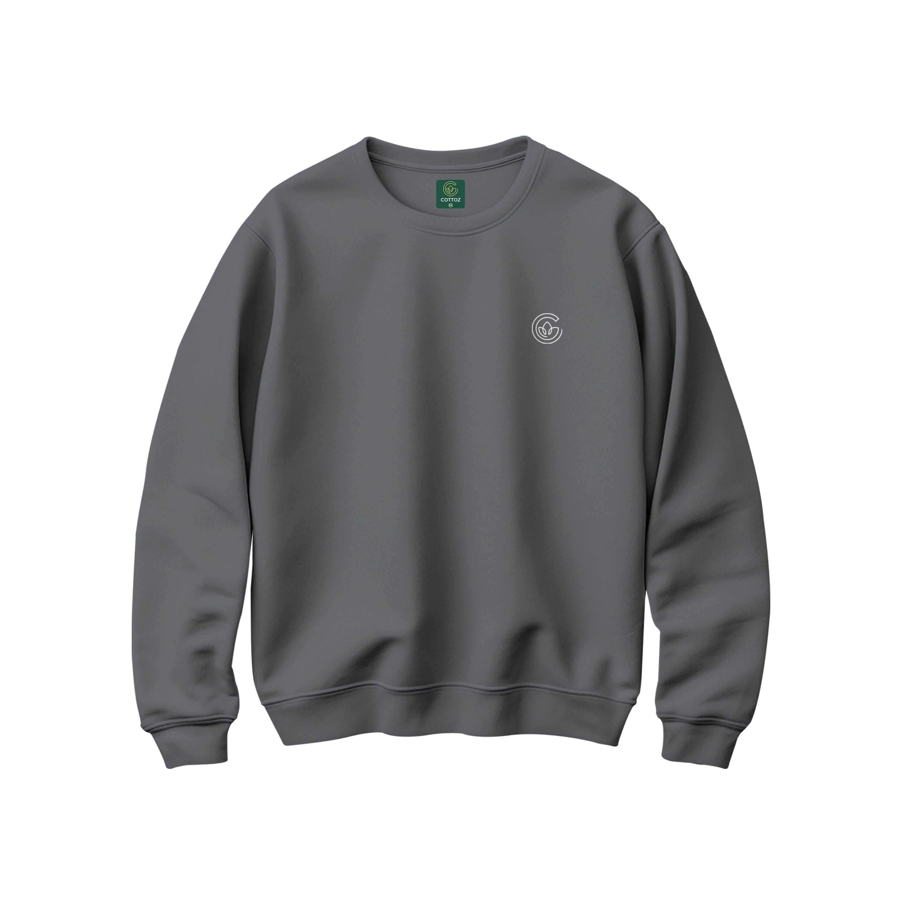 Gray sweatshirt with a logo on a white background