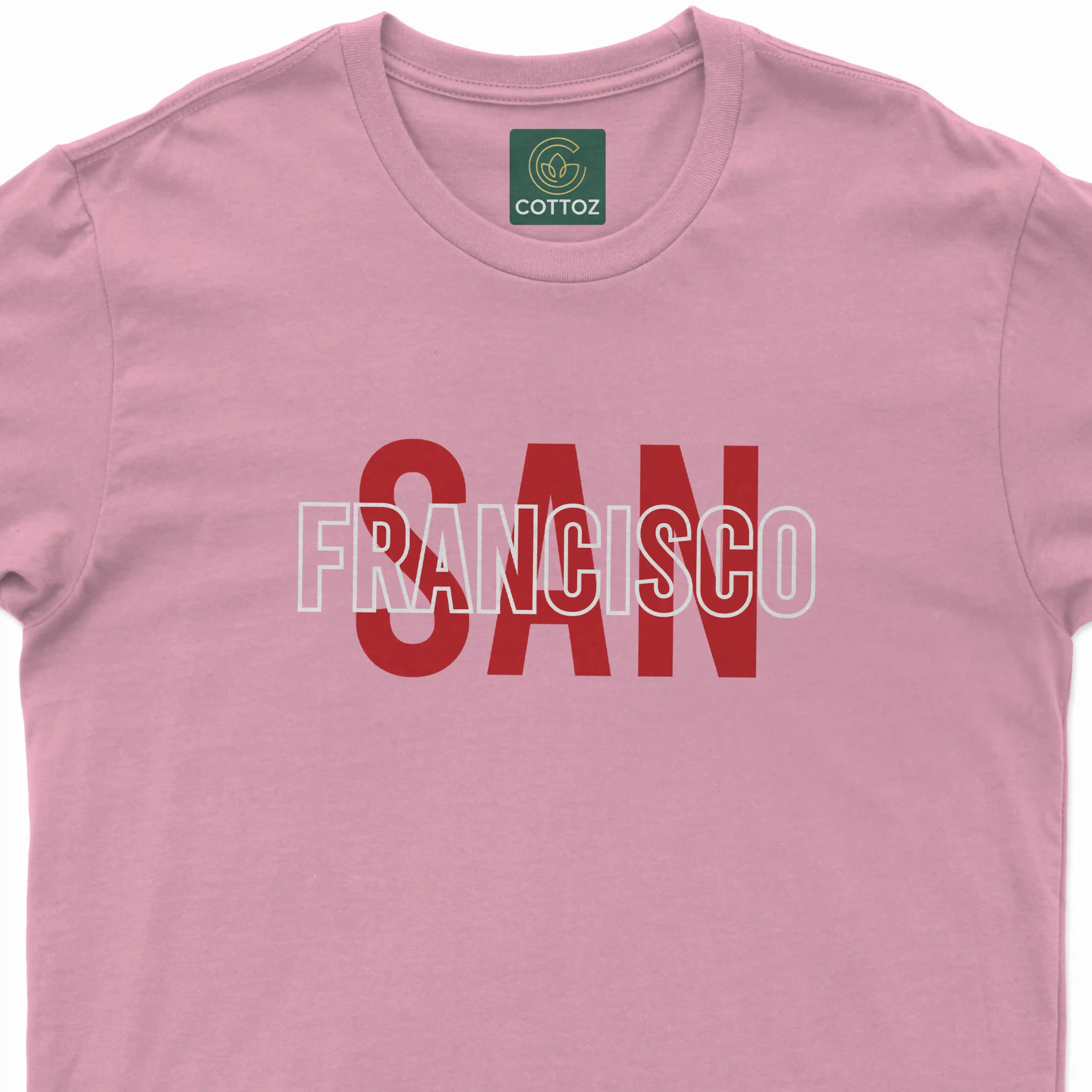 Pink t-shirt with 'San Francisco' printed on it, featuring the Cottoz brand logo.