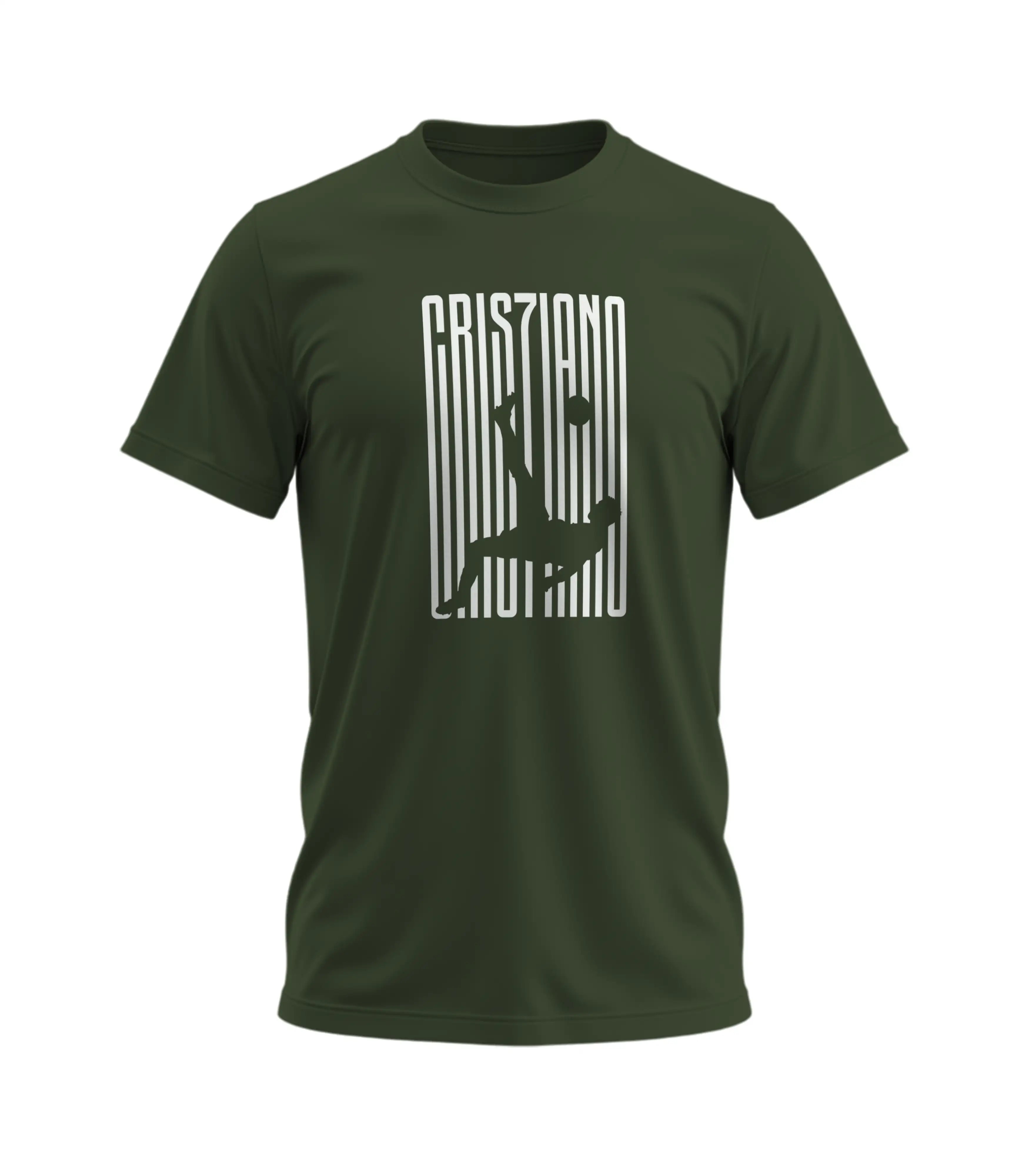 Green t-shirt with white graphic design on a white background