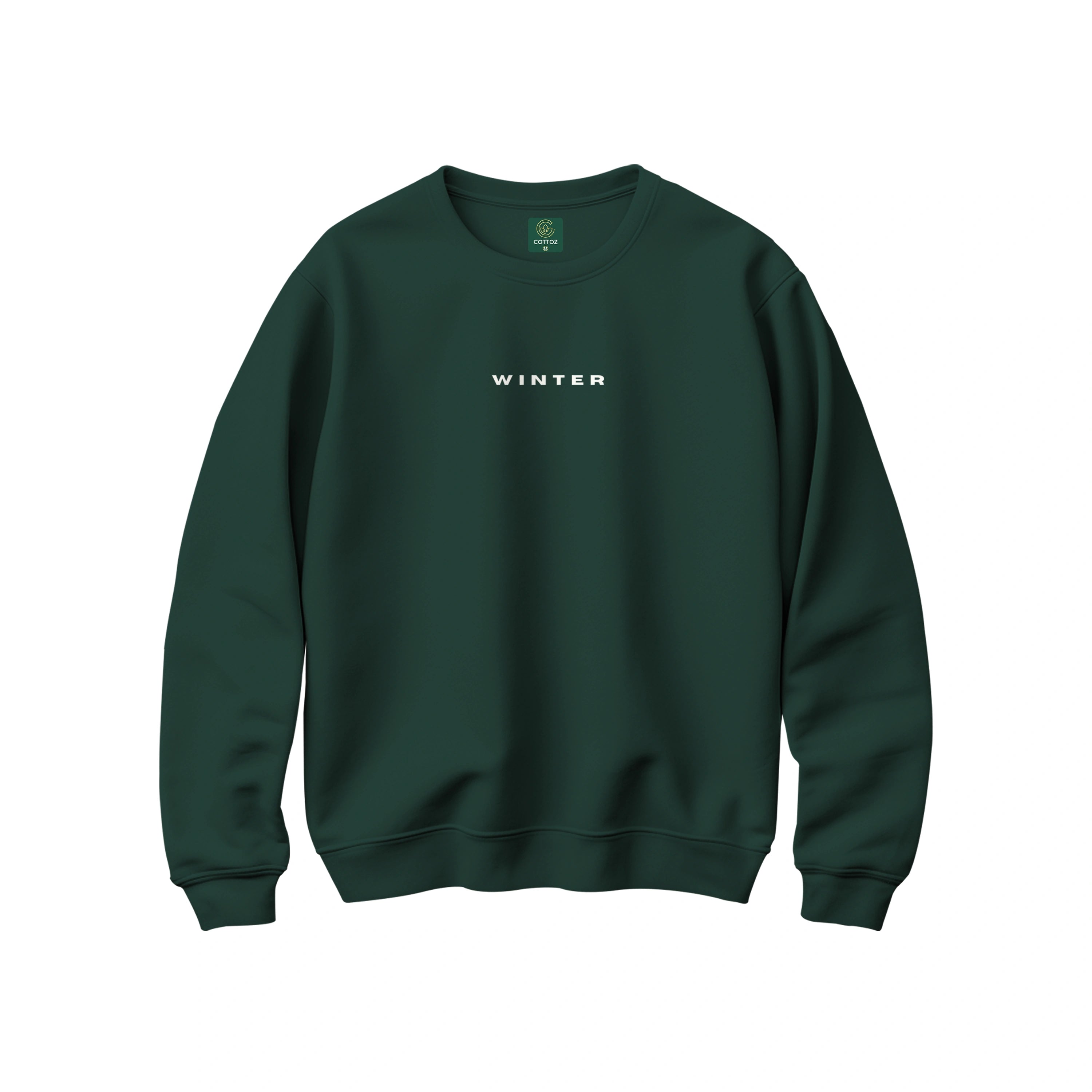 Green sweatshirt with 'WINTER' text on a white background
