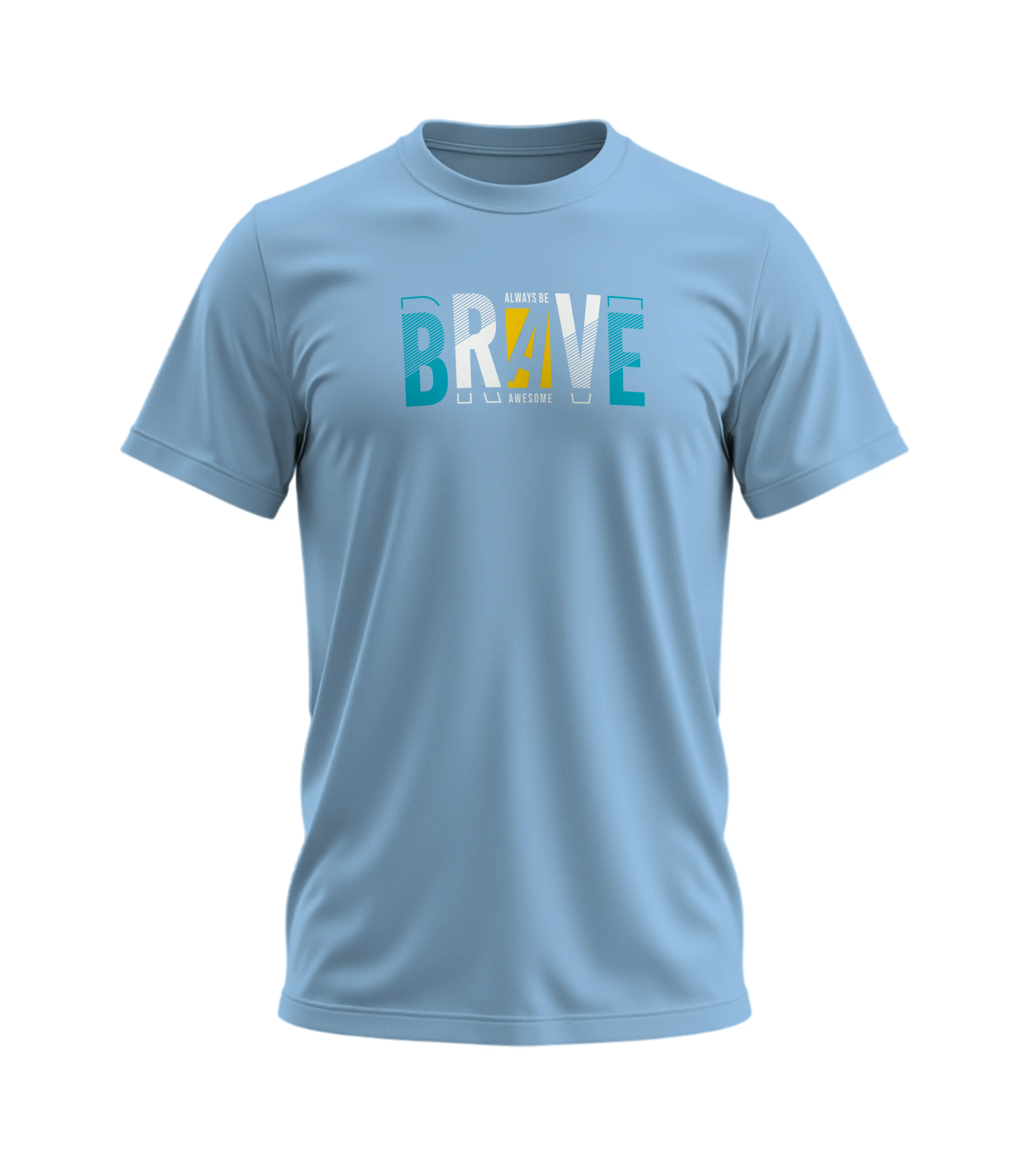 Light blue t-shirt with 'BRAVE' printed on it against a white background