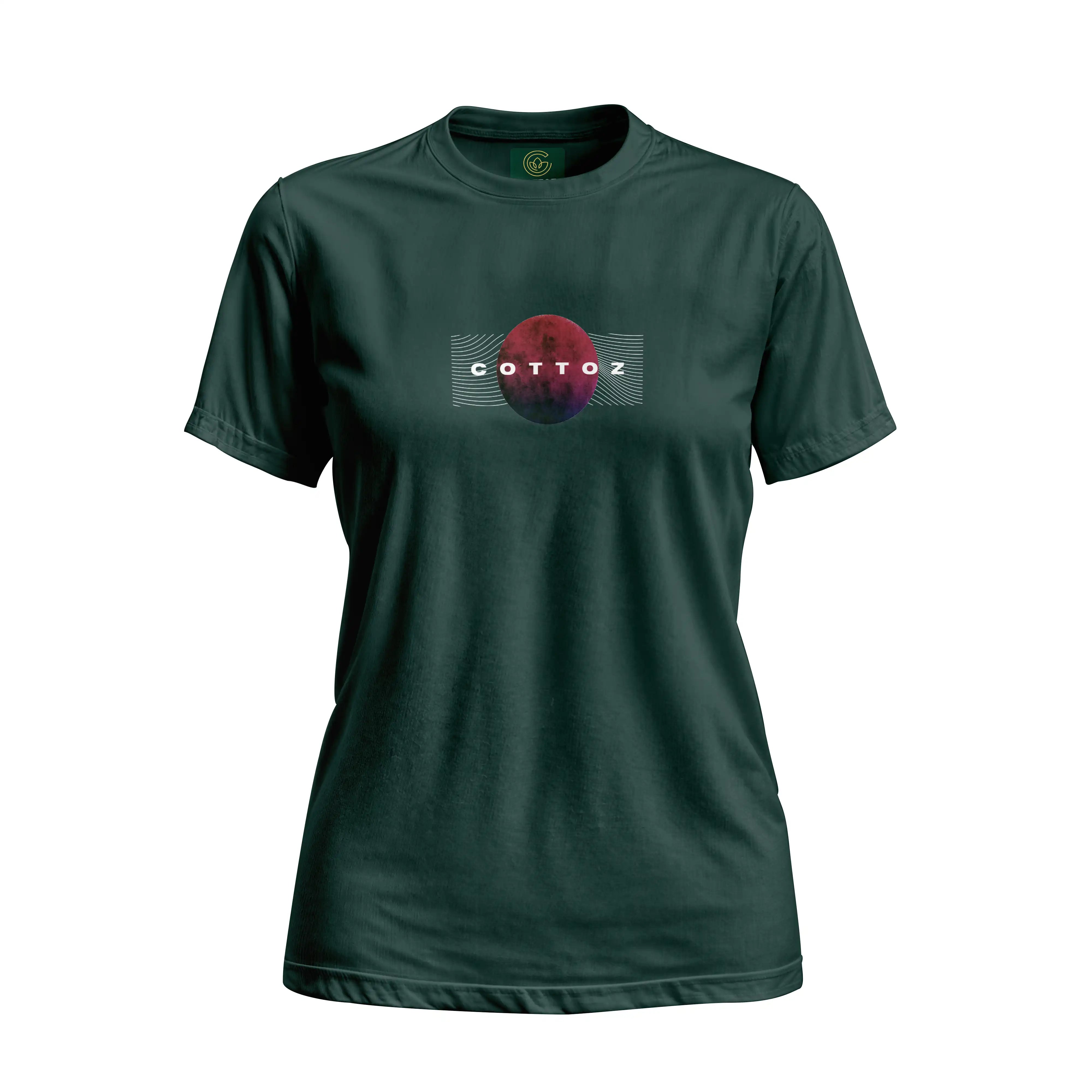 Green t-shirt with a circular design and 'Cottoz' text on a white background