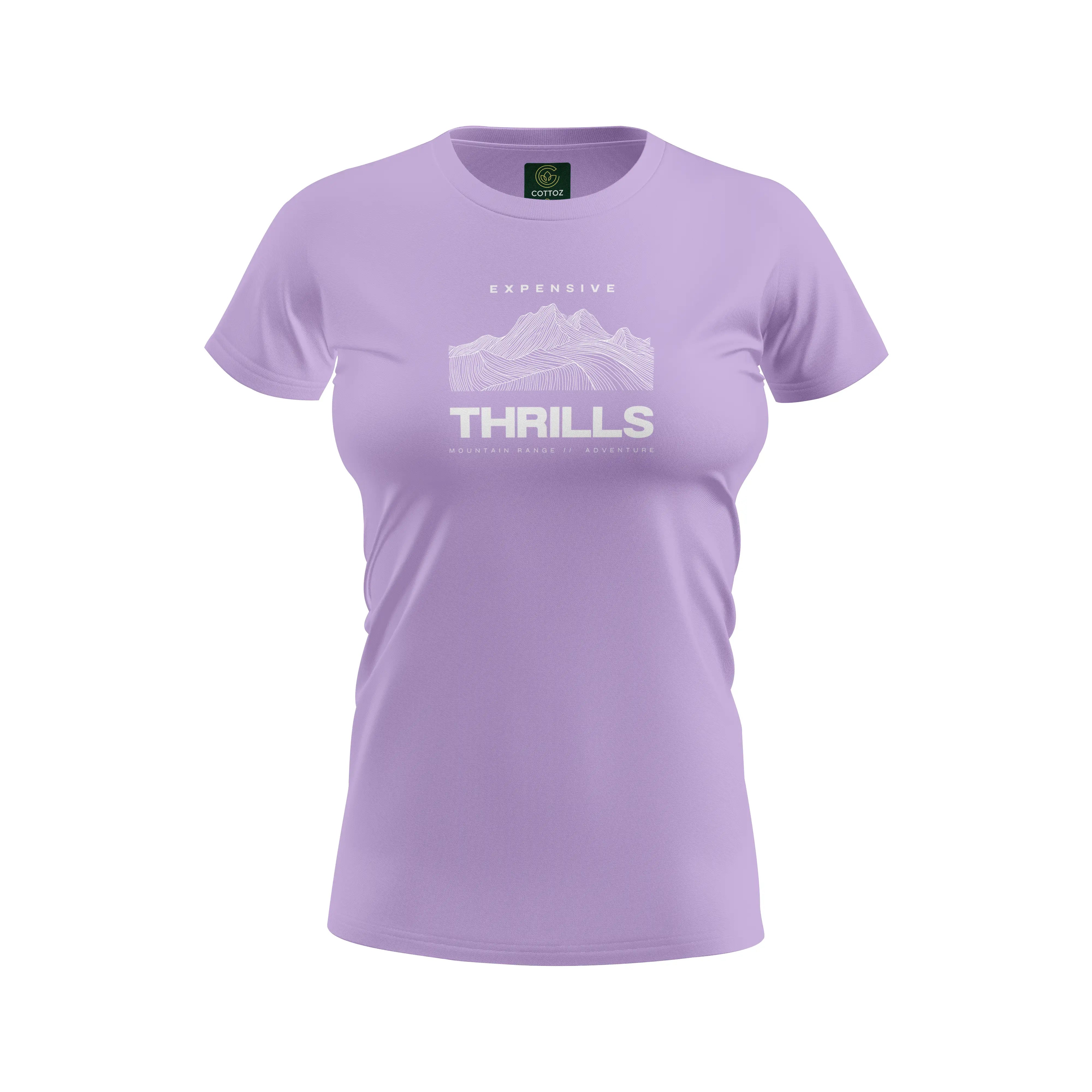 Purple t-shirt with graphic design and text on a white background