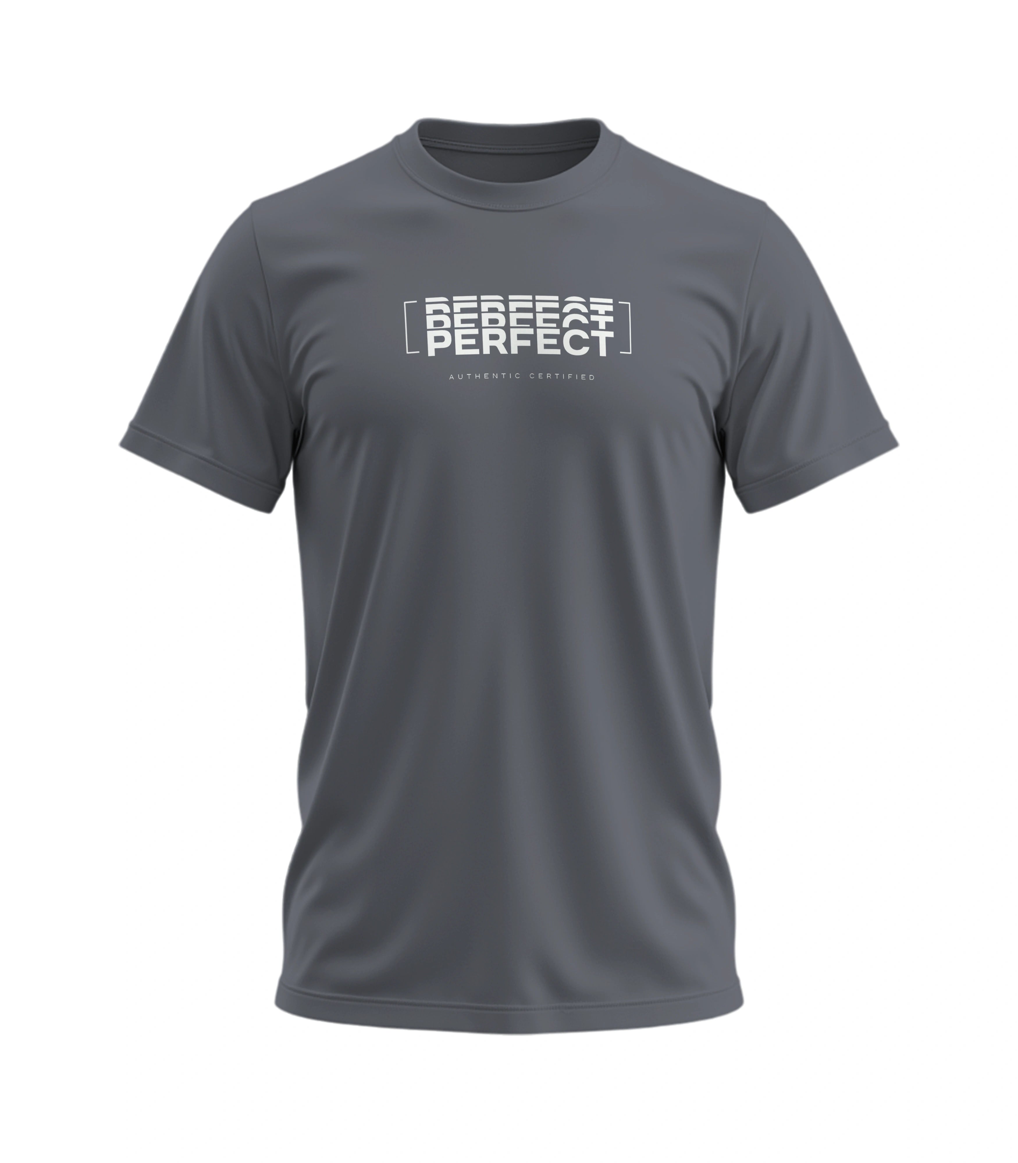 Gray t-shirt with text design on a white background