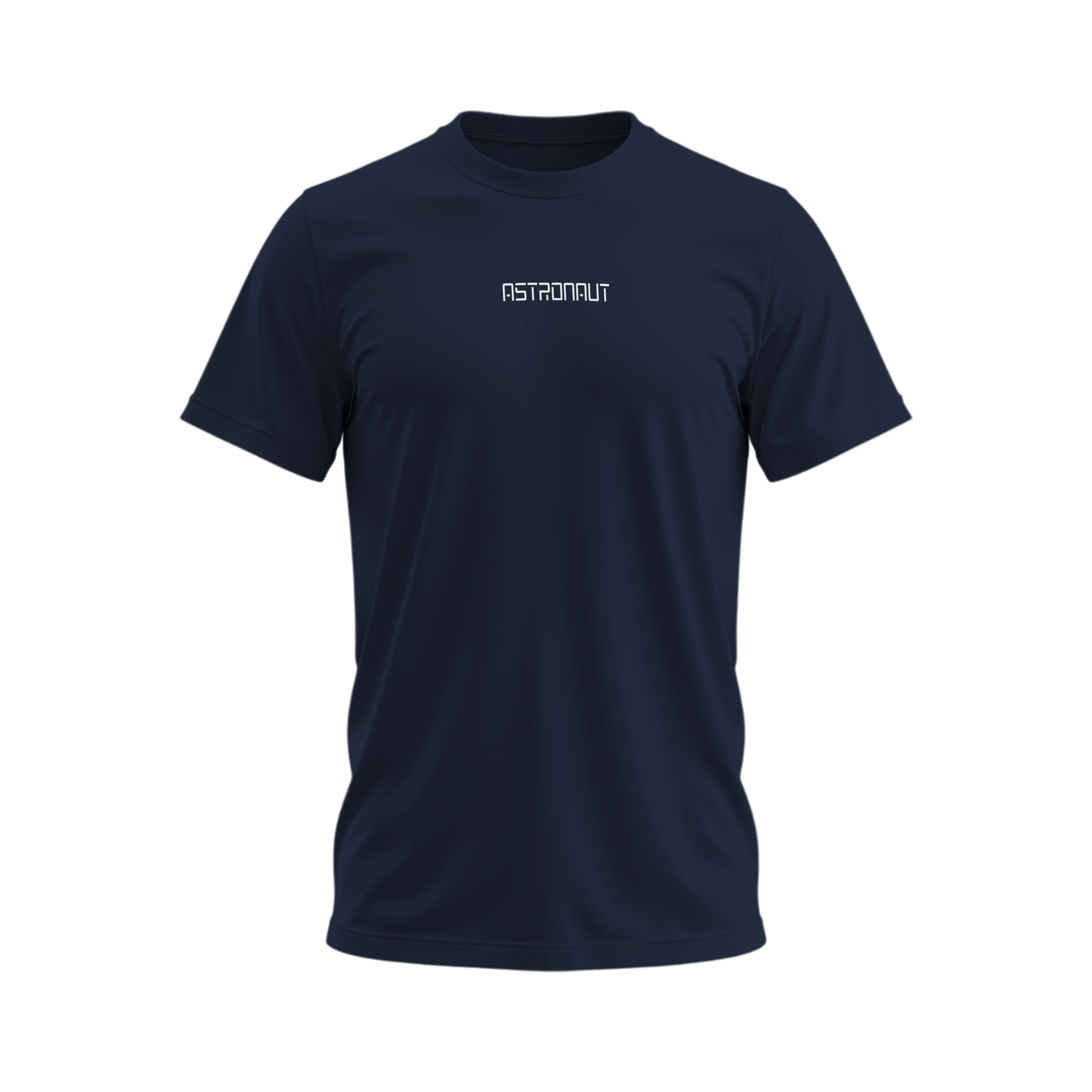 Navy blue t-shirt with 'ASTRONAUT' logo on a white background
