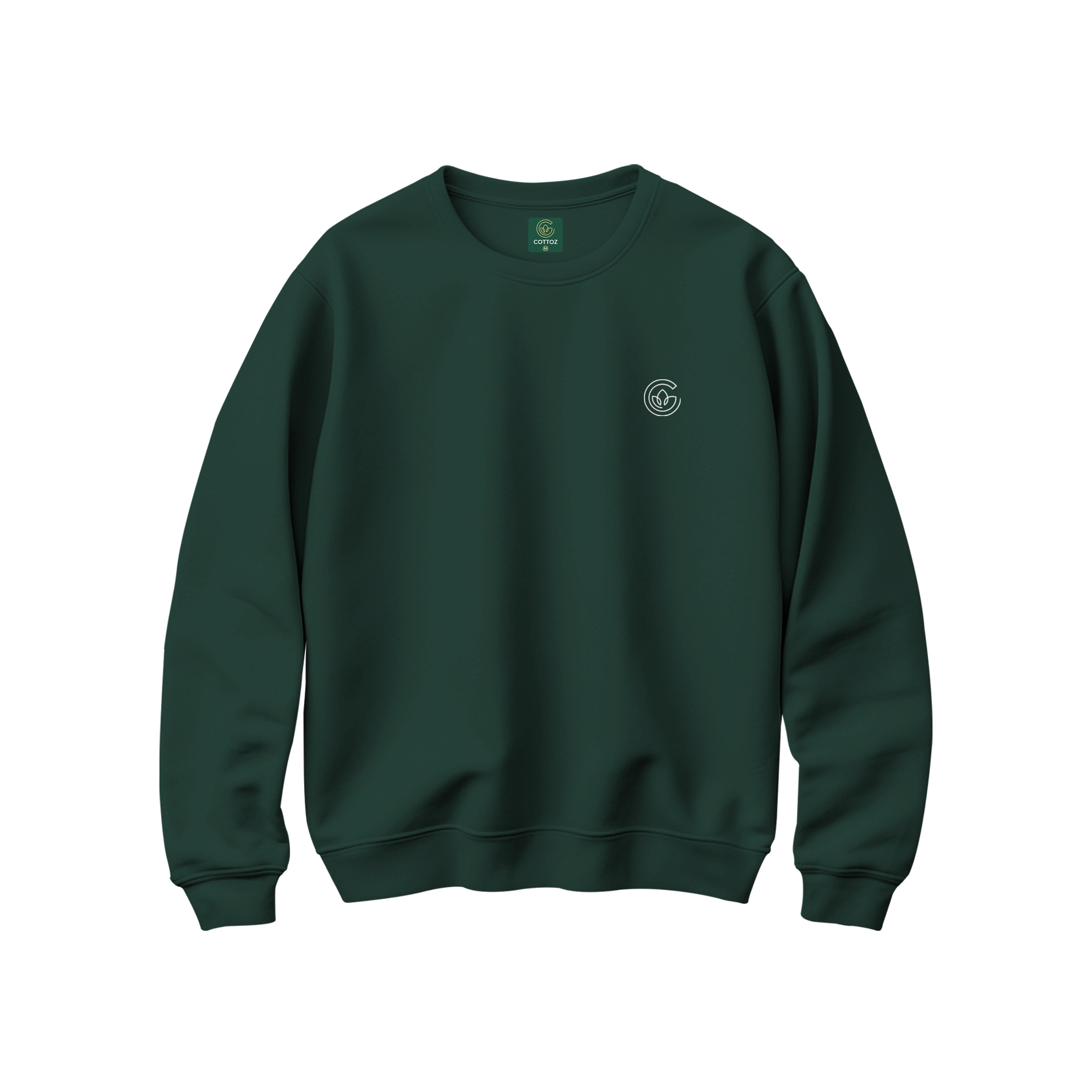 Green sweatshirt with a logo on a white background