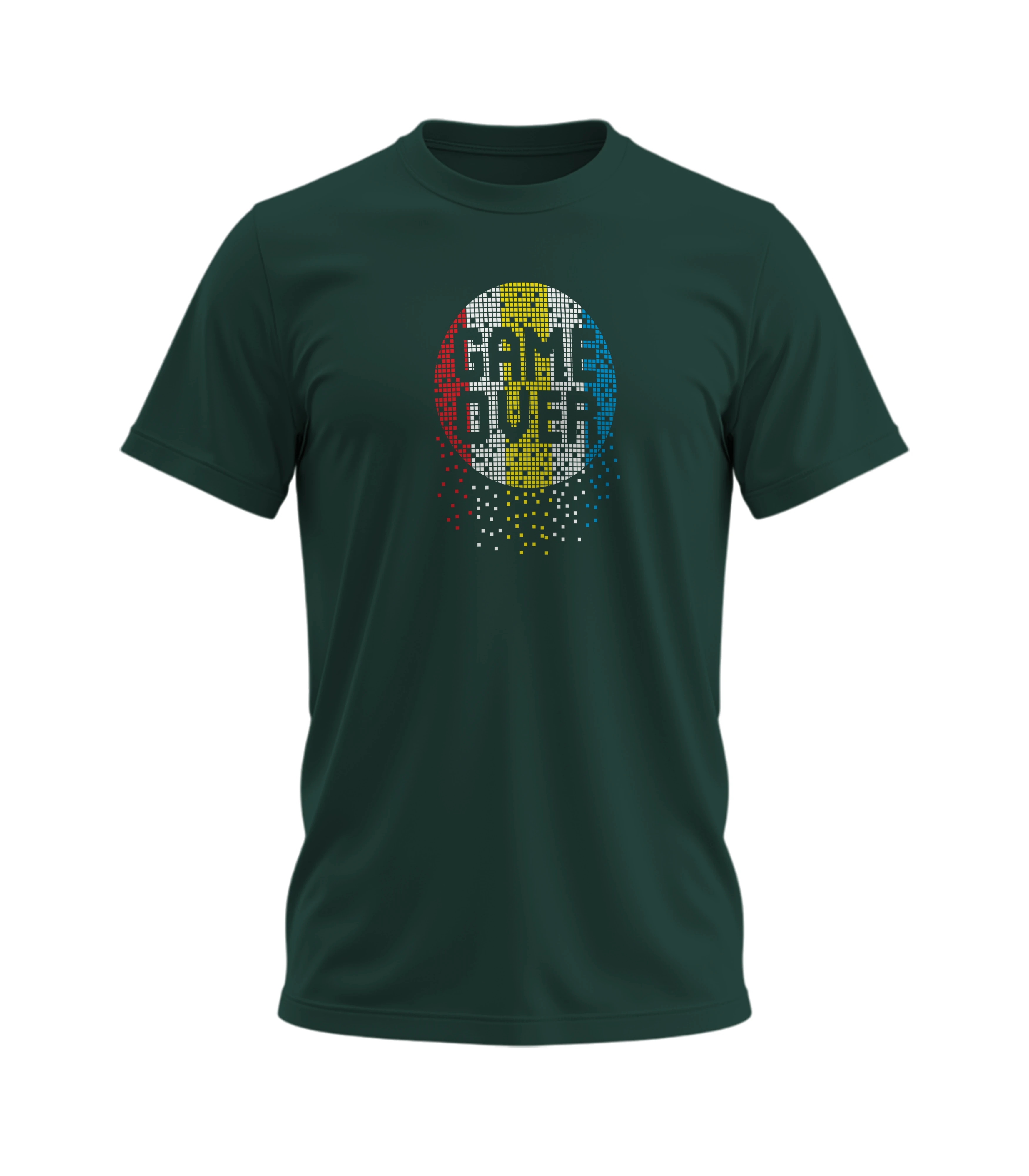 Green t-shirt with 'GAME OVER' graphic design on a white background