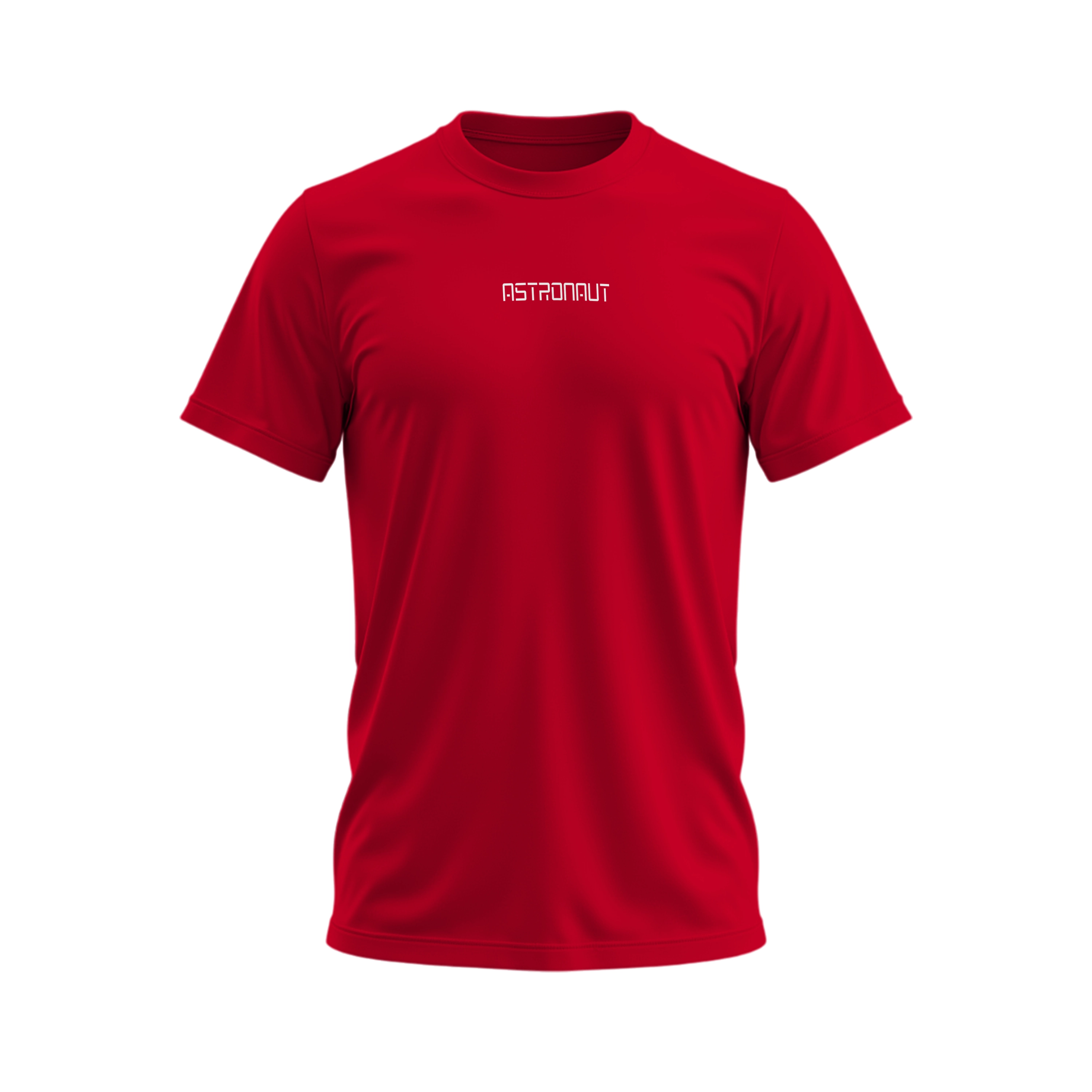 Red t-shirt with 'ASTRONAUT' logo on a white background