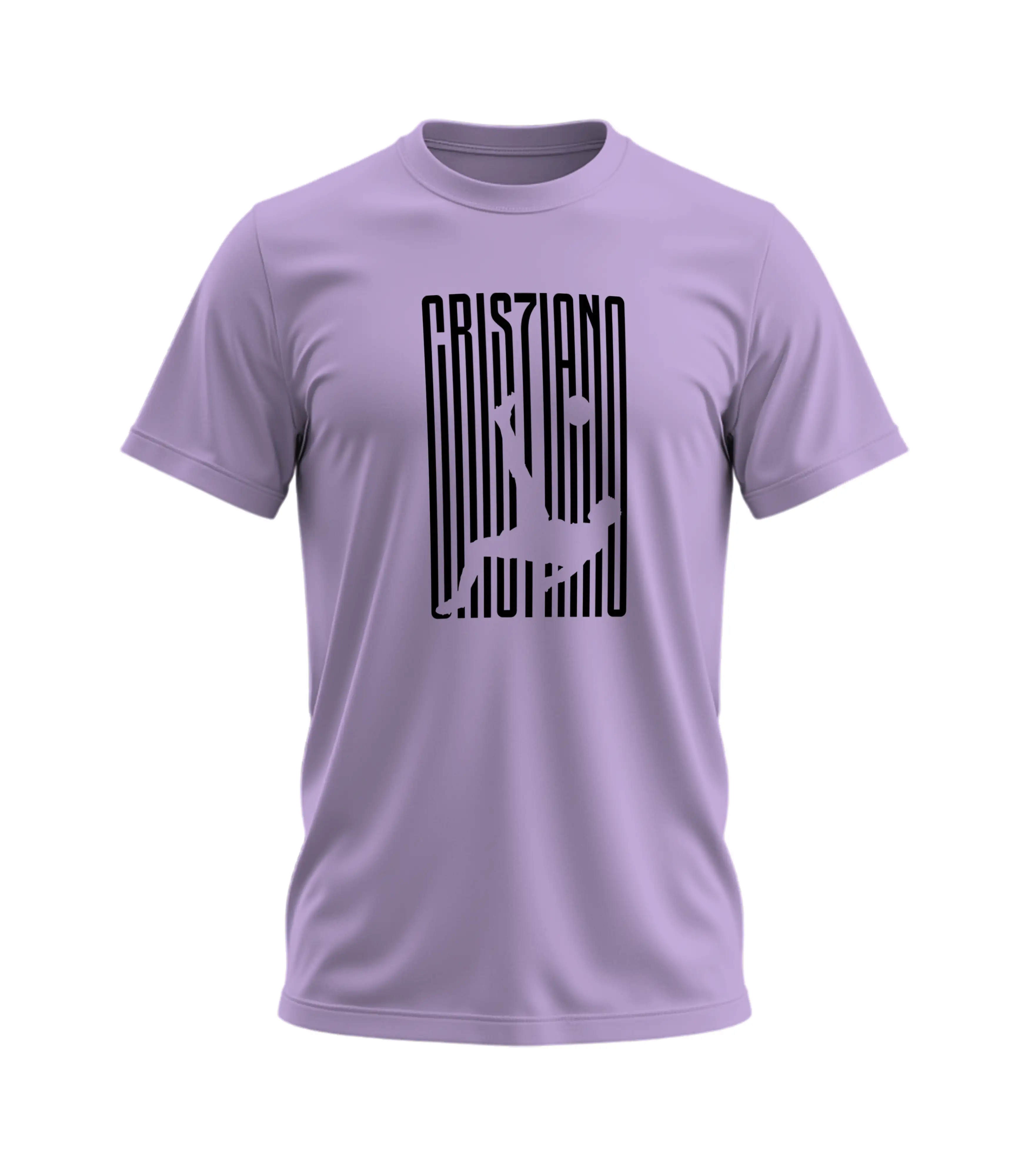 Purple t-shirt with black graphic design on a white background