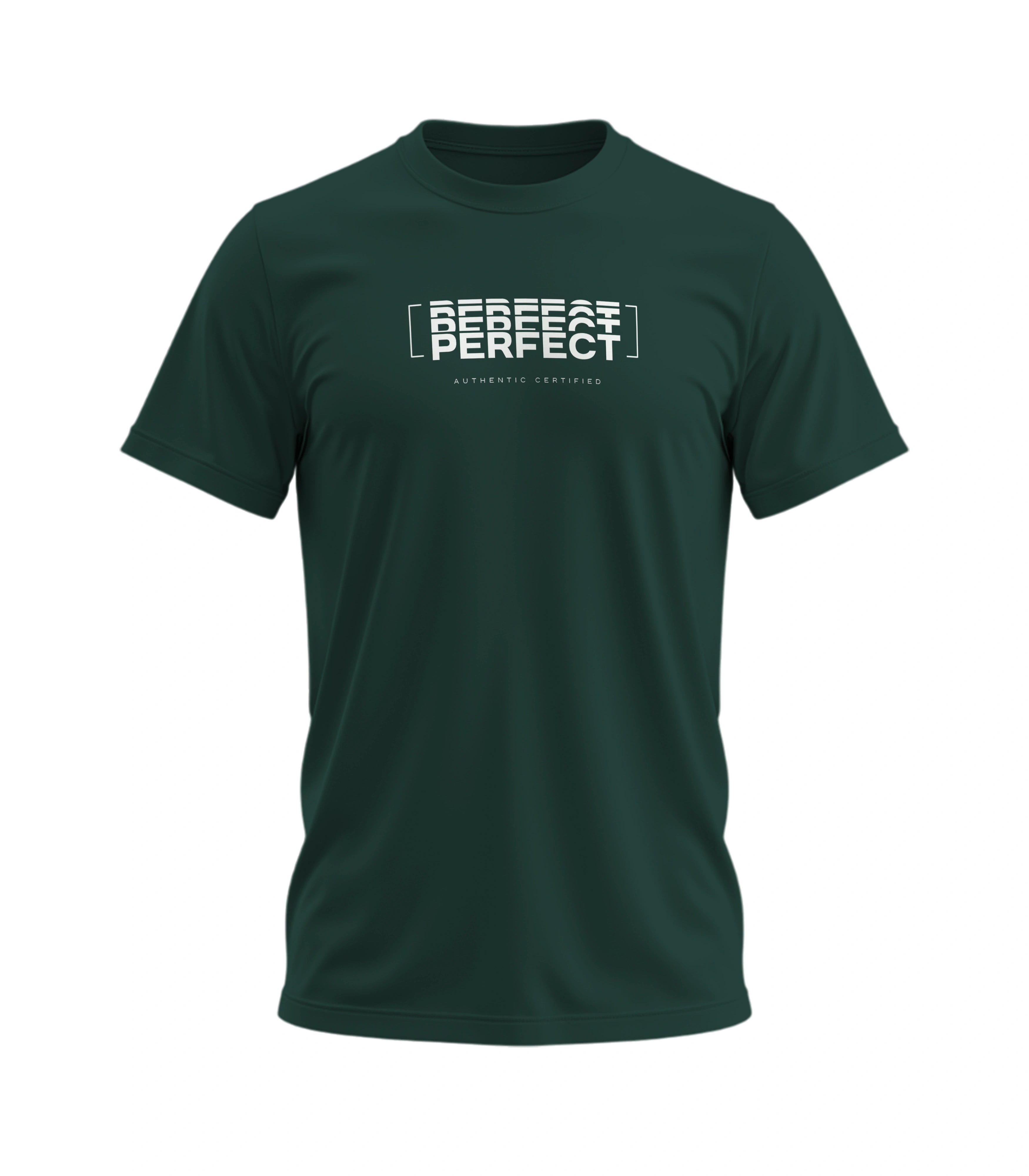 Green t-shirt with 'PERFECT' text on a white background