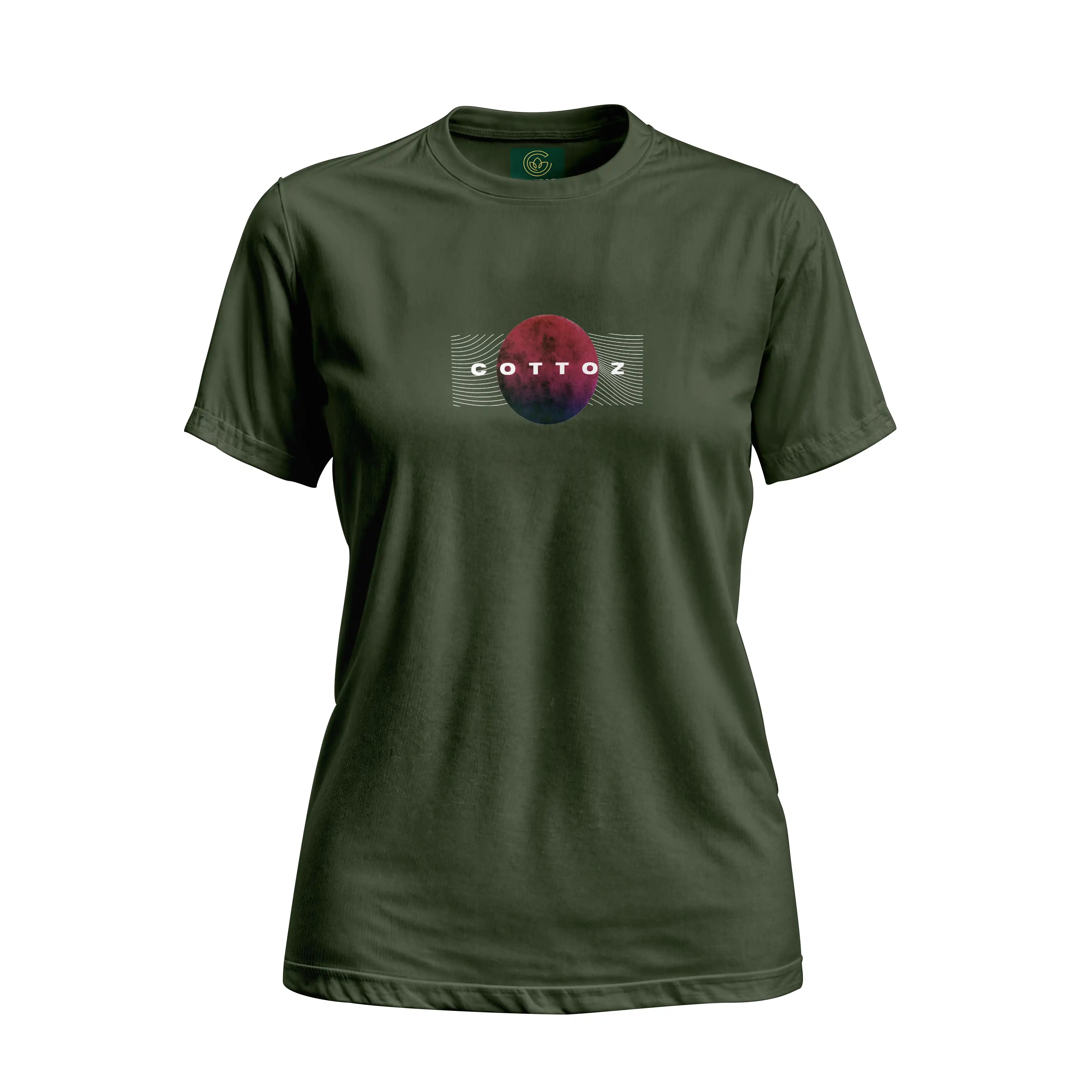 Green t-shirt with a circular logo and 'Cottoz' text on a white background