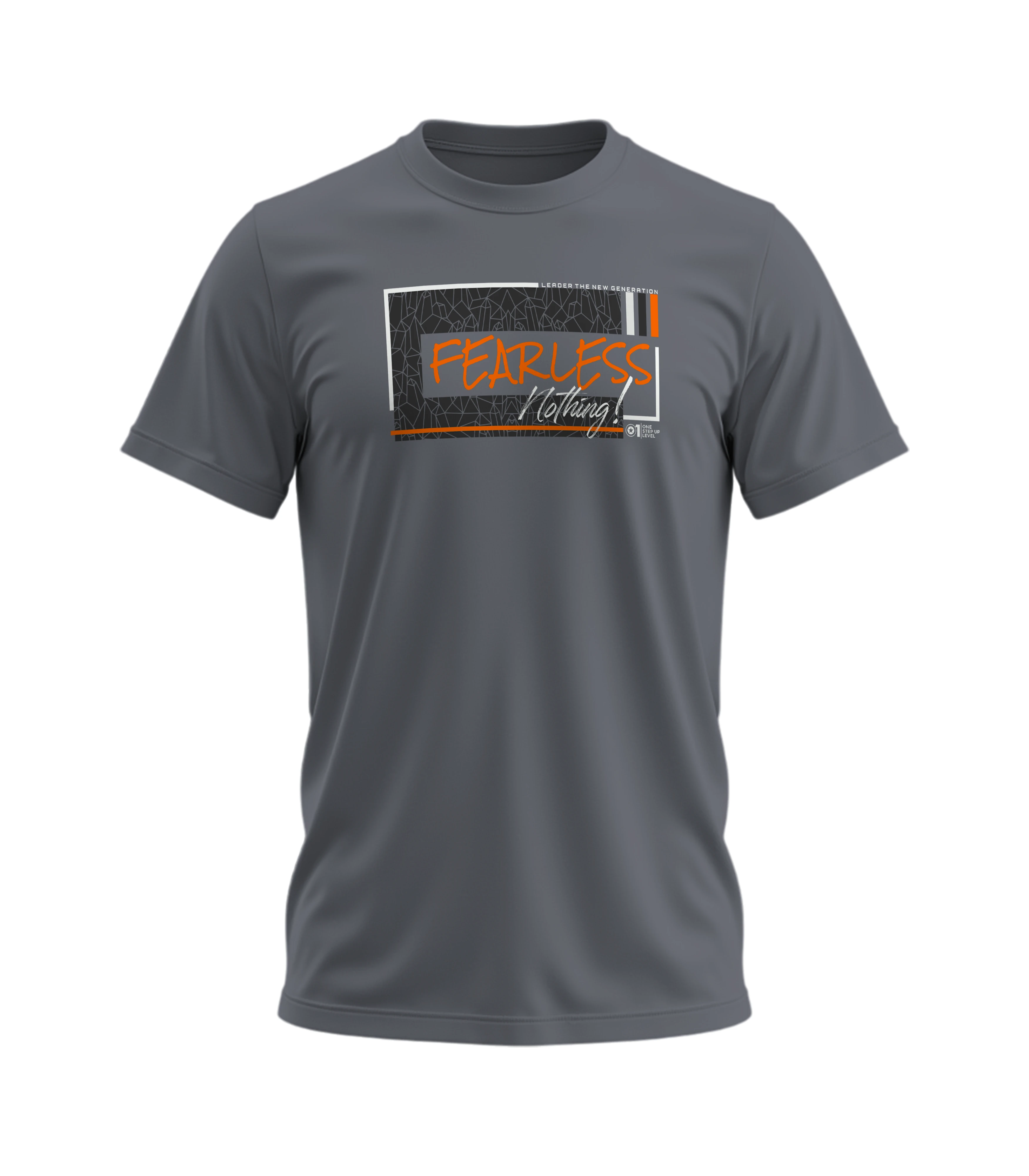 Gray t-shirt with 'Fearless Clothing' logo on a white background