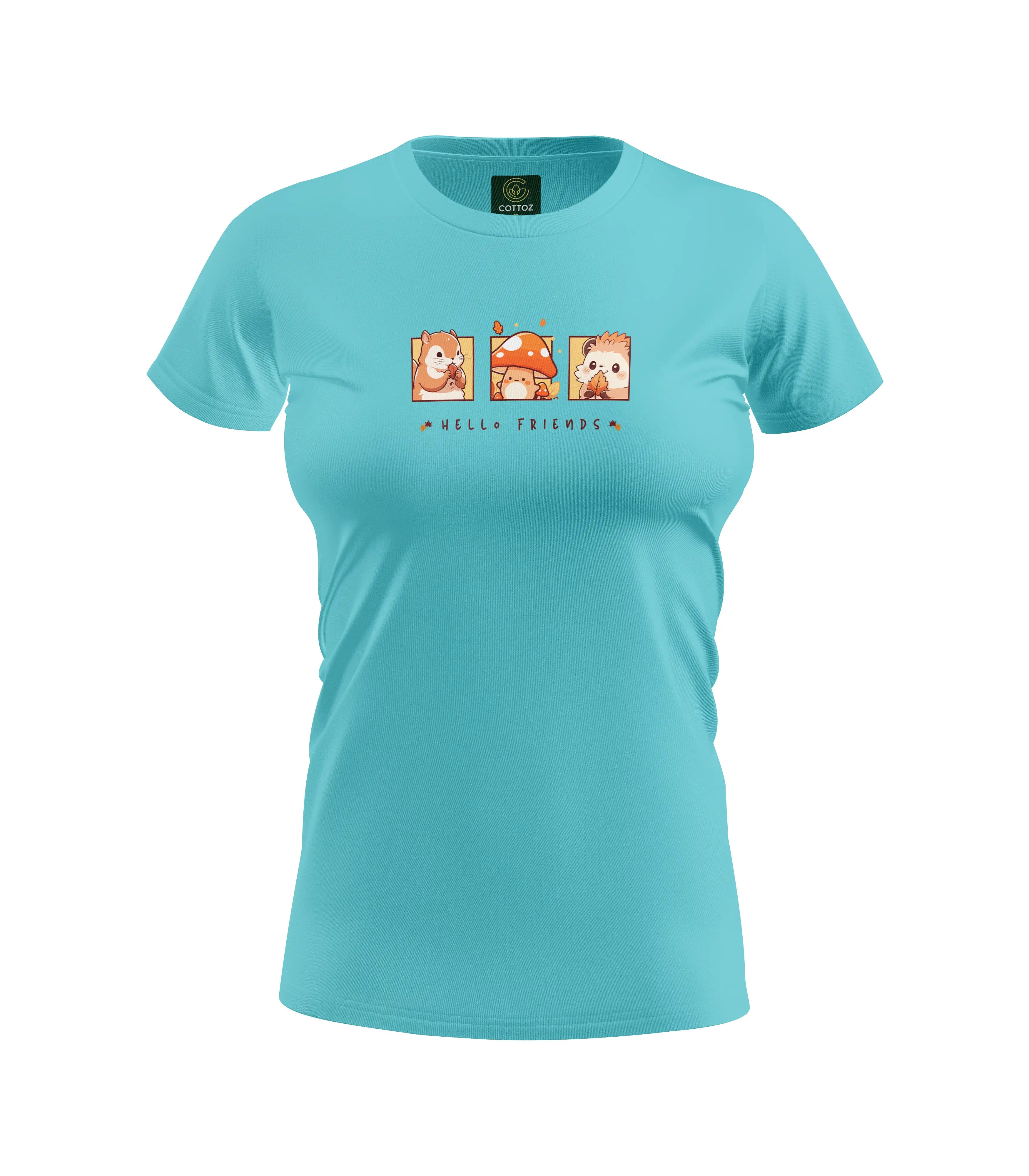 Light blue t-shirt with cartoon character design on a white background