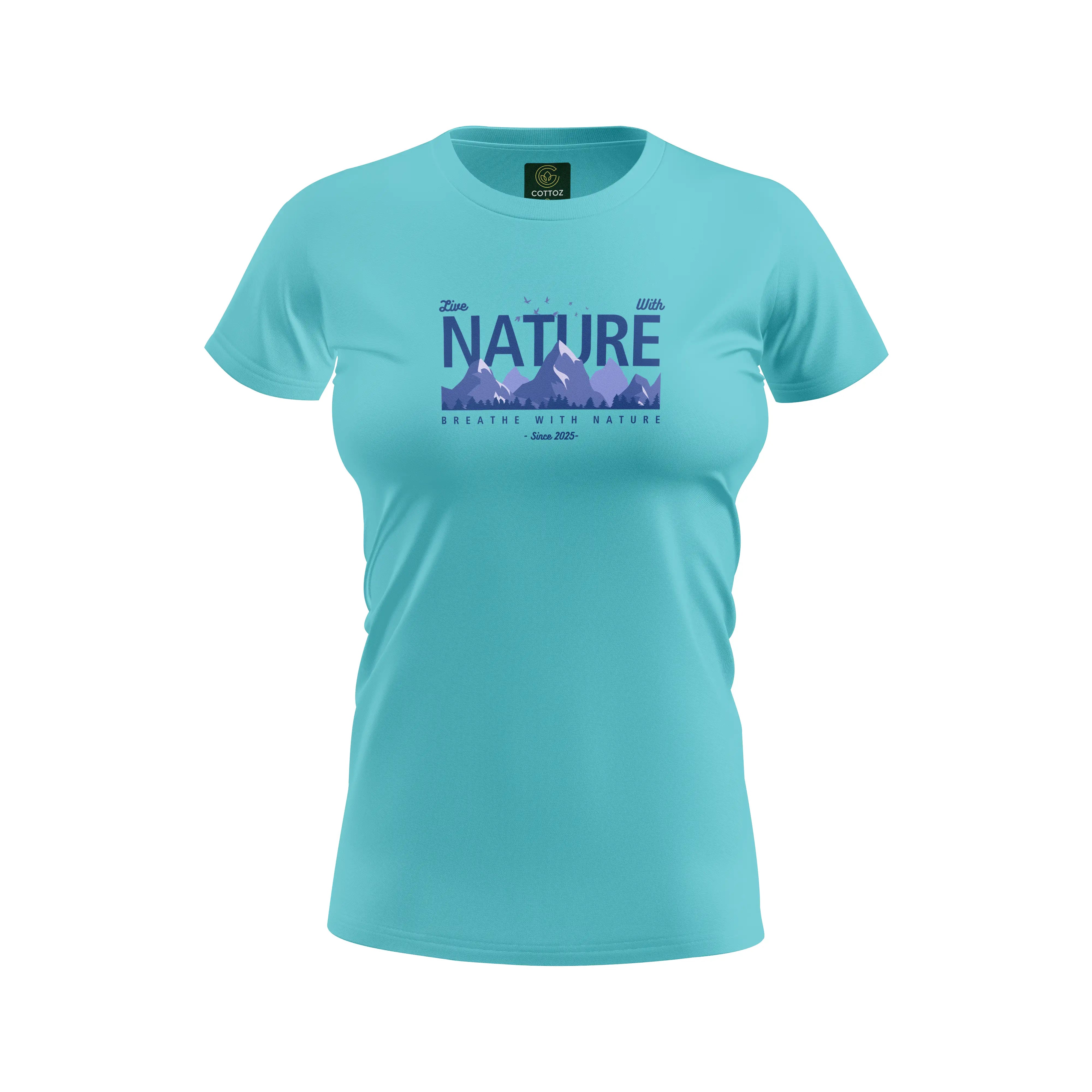 Light blue t-shirt with 'Nature' graphic design on a white background