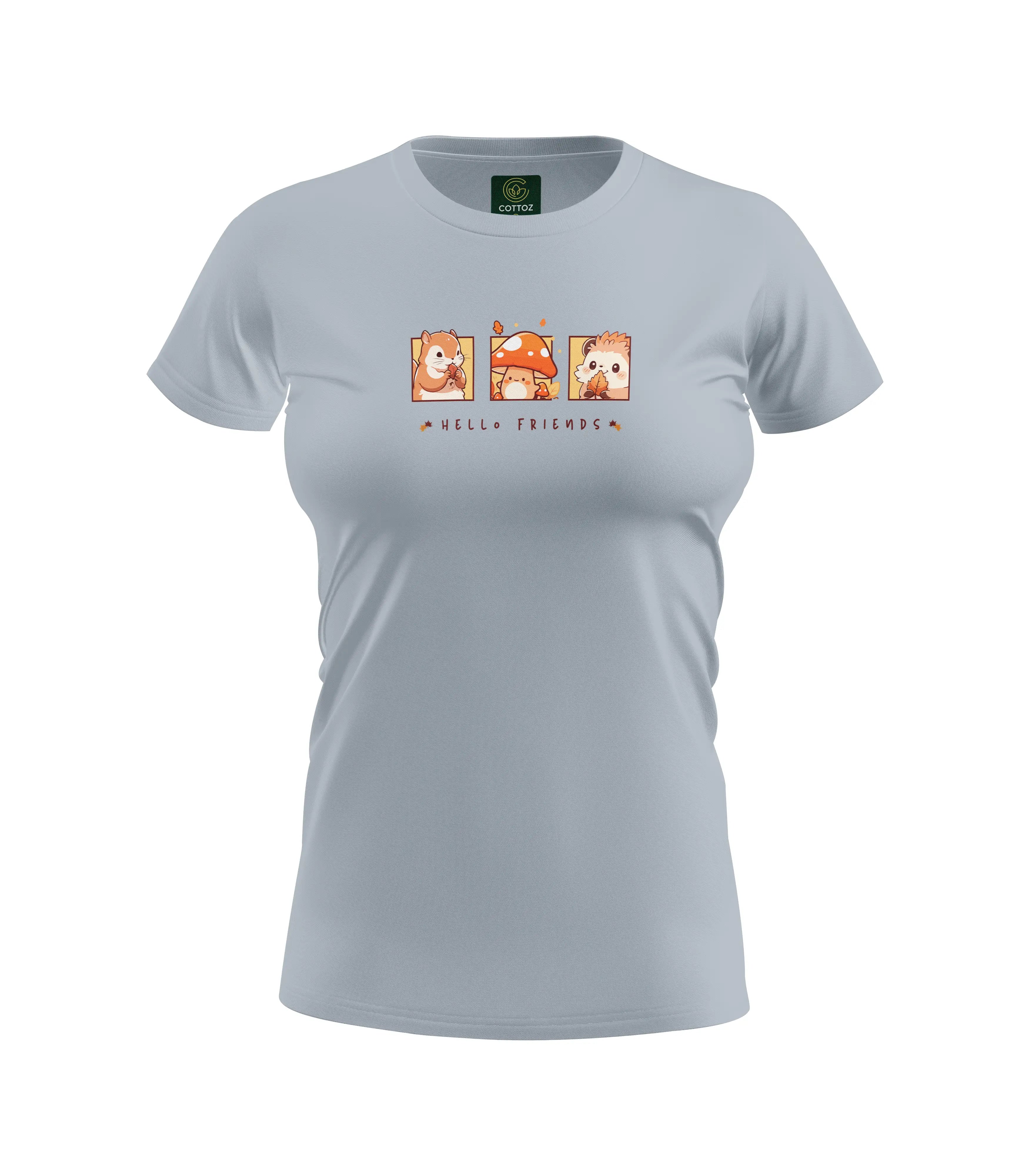 Gray t-shirt with a graphic design on a white background