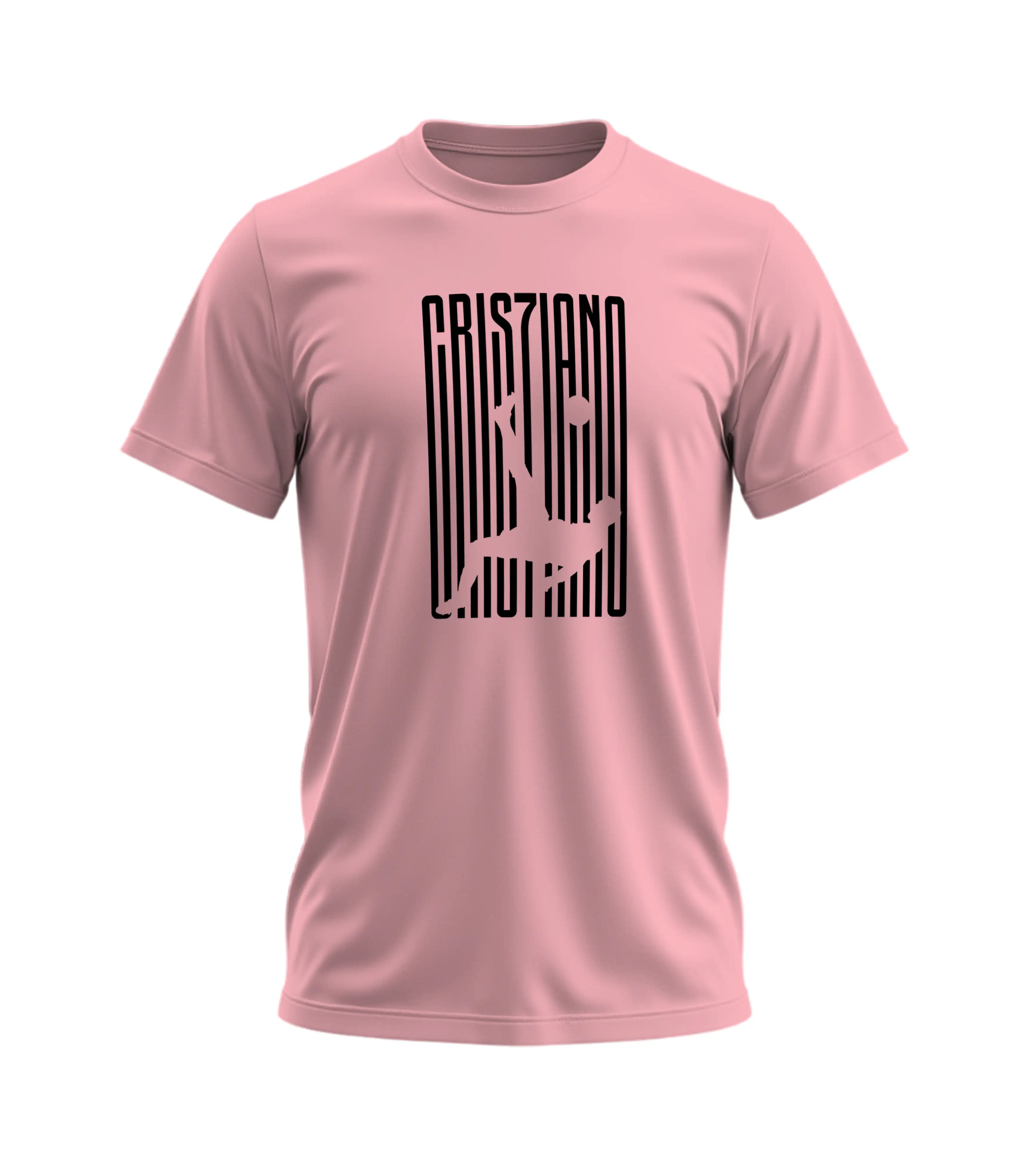 Pink t-shirt with black graphic design on a white background